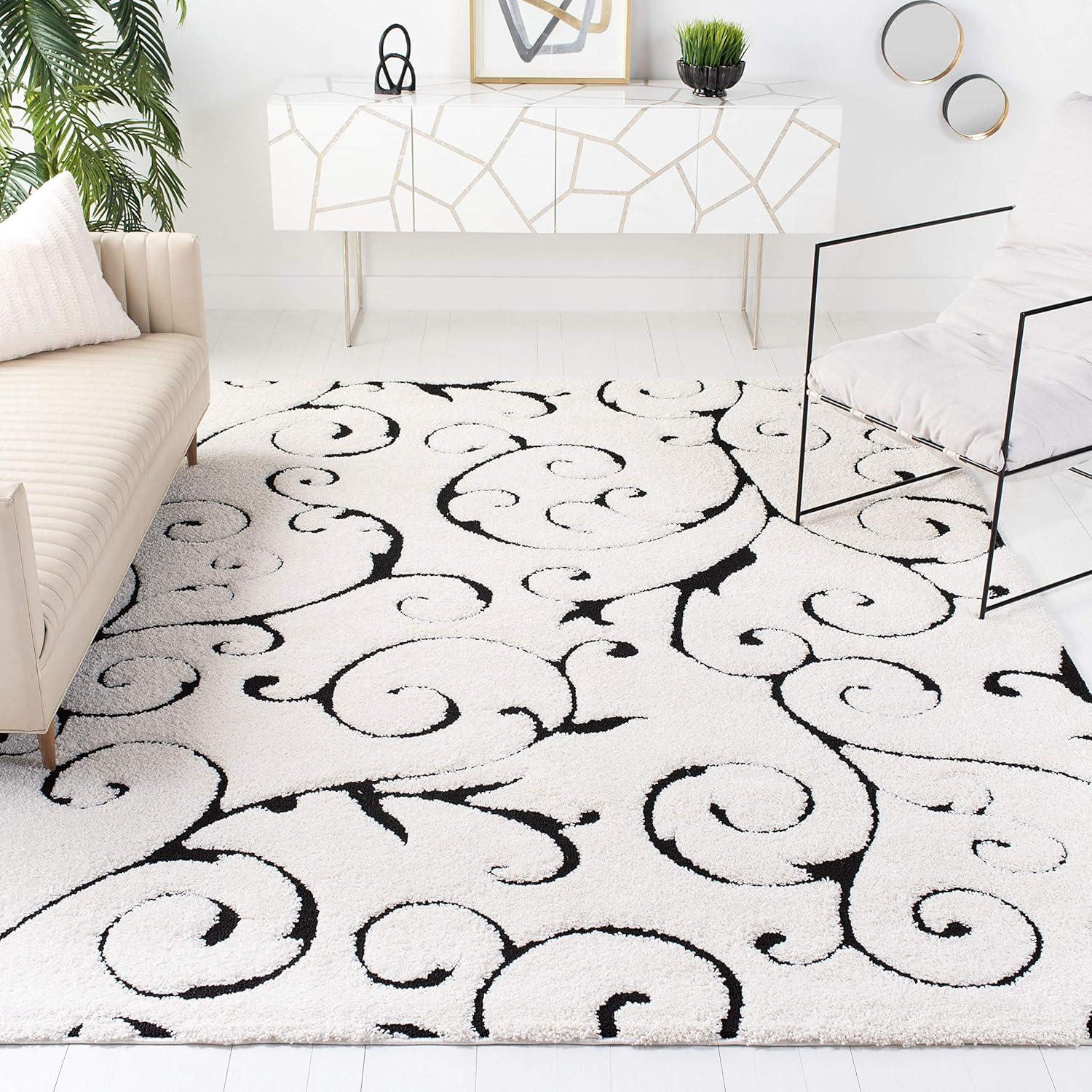 image:imageSAFAVIEH Area Rug 8x10 Florida Shag Collection Large Cream amp Blue Scroll Design NonShedding amp Easy to Clean HighLow Plush Pile Ideal for Living Room Bedroom Dining Space SG4551165IvoryBlack