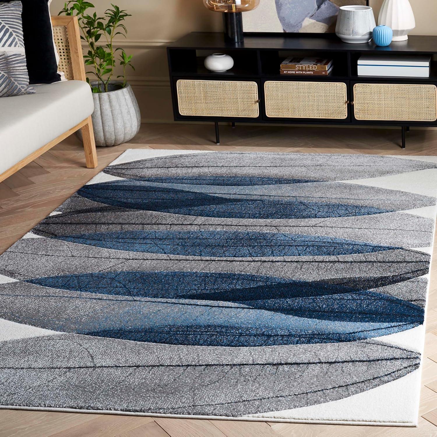 image:imageSAFAVIEH Area Rug 8x10 Hollywood Collection Large Ivory amp Blue MidCentury Modern Design NonShedding amp Easy Cleaning Ideal for Living Room Bedroom Office Dining Space HLW703AIvoryBlue