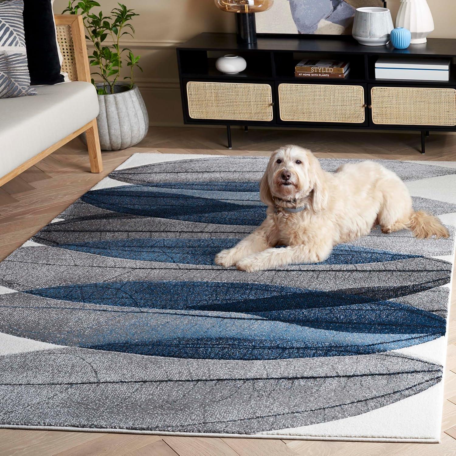 image:imageSAFAVIEH Area Rug 8x10 Hollywood Collection Large Ivory amp Blue MidCentury Modern Design NonShedding amp Easy Cleaning Ideal for Living Room Bedroom Office Dining Space HLW703AIvoryBlue