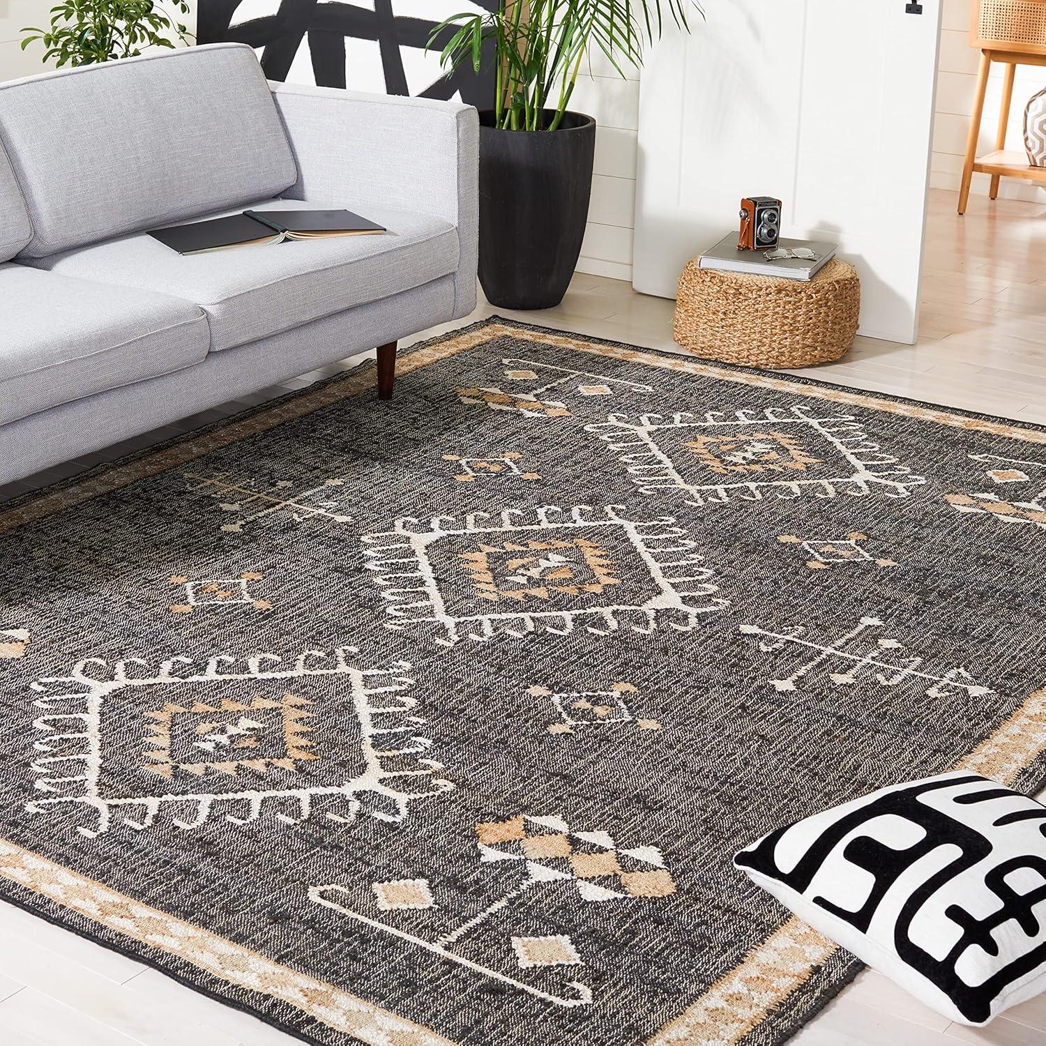 image:imageSAFAVIEH Area Rug 8x10 Kilim Collection Large Grey amp Black Handmade Flat Weave Jute Ideal for Living Room Bedroom Office Dining Space KLM762FBlackIvory