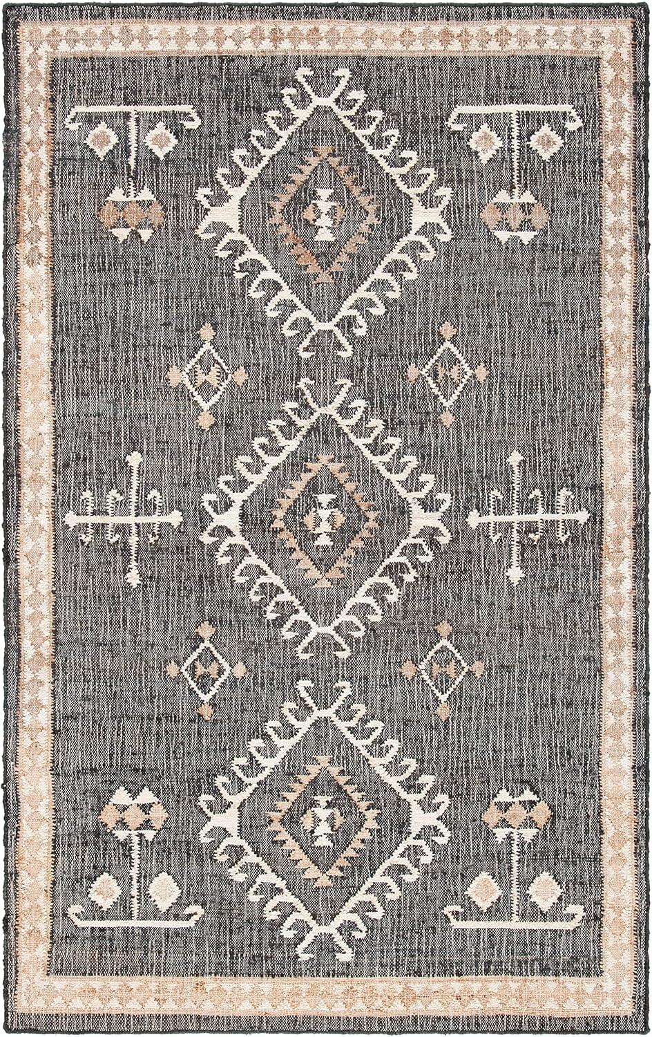 image:imageSAFAVIEH Area Rug 8x10 Kilim Collection Large Grey amp Black Handmade Flat Weave Jute Ideal for Living Room Bedroom Office Dining Space KLM762FBlackIvory
