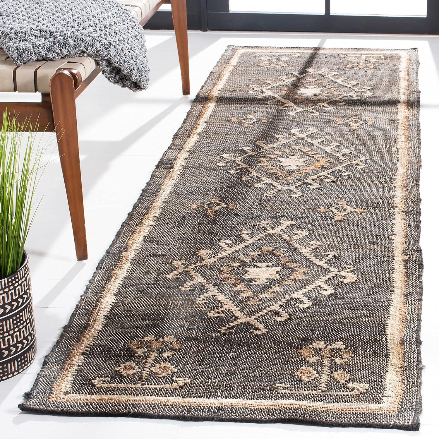 image:imageSAFAVIEH Area Rug 8x10 Kilim Collection Large Grey amp Black Handmade Flat Weave Jute Ideal for Living Room Bedroom Office Dining Space KLM762FBlackIvory