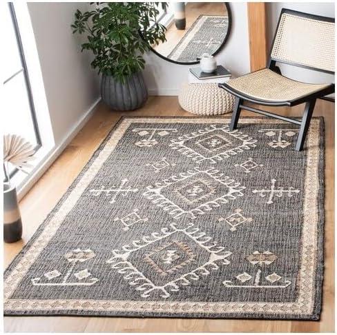 image:imageSAFAVIEH Area Rug 8x10 Kilim Collection Large Grey amp Black Handmade Flat Weave Jute Ideal for Living Room Bedroom Office Dining Space KLM762FBlackIvory