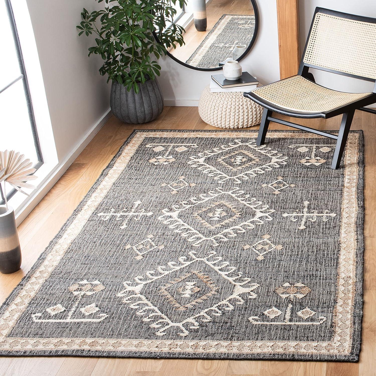image:imageSAFAVIEH Area Rug 8x10 Kilim Collection Large Grey amp Black Handmade Flat Weave Jute Ideal for Living Room Bedroom Office Dining Space KLM762FBlackIvory