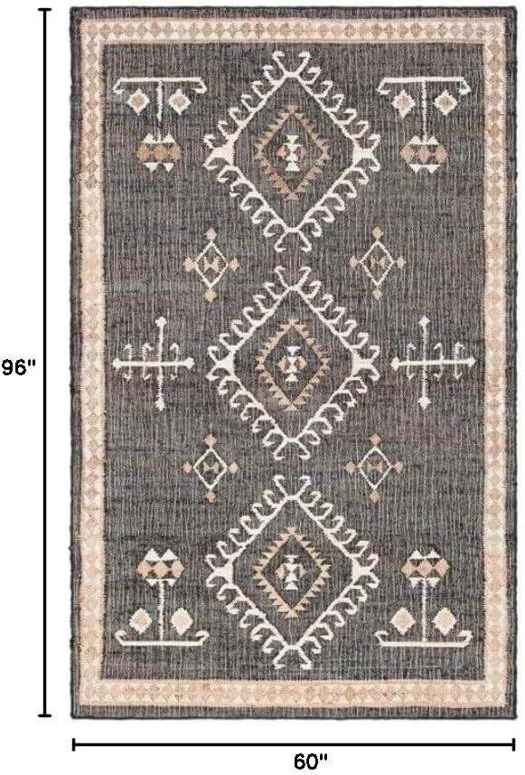 image:imageSAFAVIEH Area Rug 8x10 Kilim Collection Large Grey amp Black Handmade Flat Weave Jute Ideal for Living Room Bedroom Office Dining Space KLM762FBlackIvory