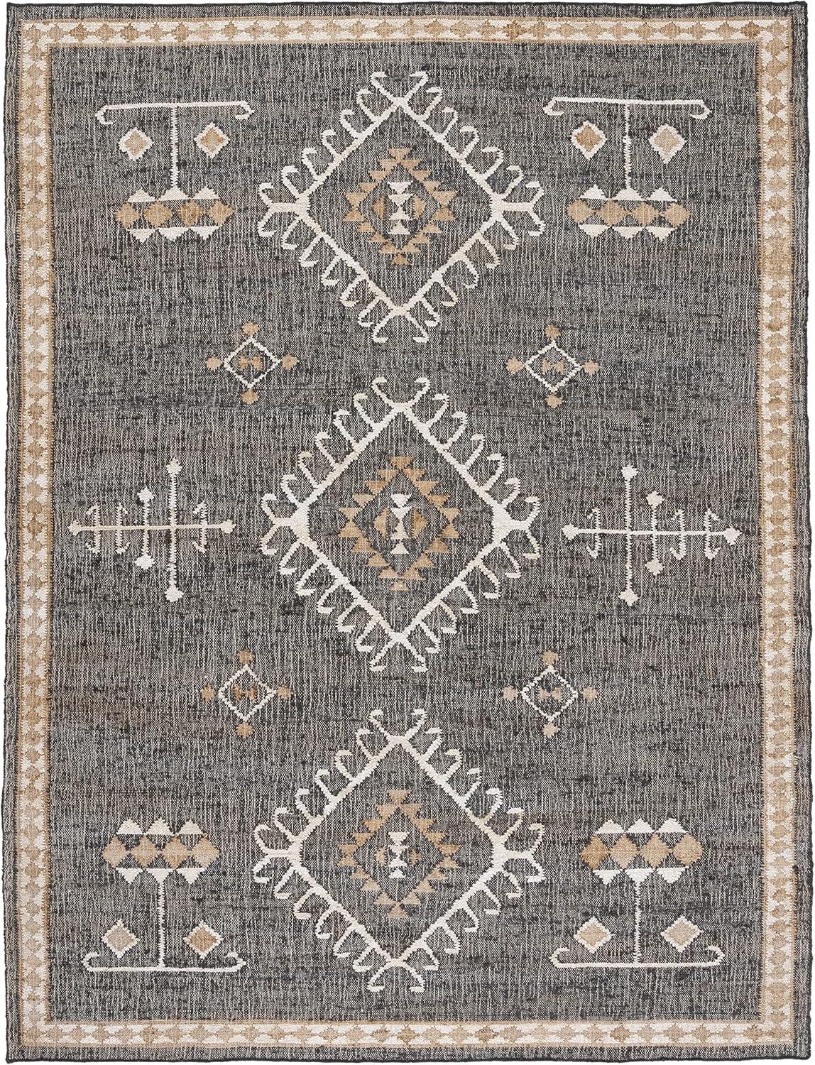 image:imageSAFAVIEH Area Rug 8x10 Kilim Collection Large Grey amp Black Handmade Flat Weave Jute Ideal for Living Room Bedroom Office Dining Space KLM762FBlackIvory