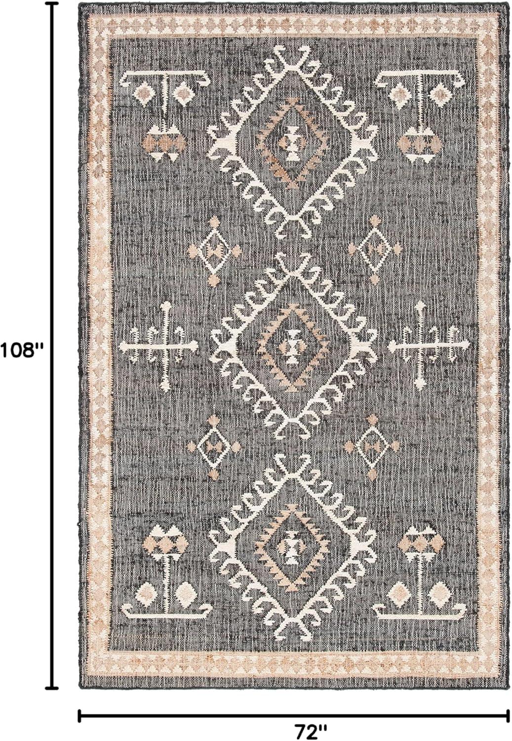 image:imageSAFAVIEH Area Rug 8x10 Kilim Collection Large Grey amp Black Handmade Flat Weave Jute Ideal for Living Room Bedroom Office Dining Space KLM762FBlackIvory