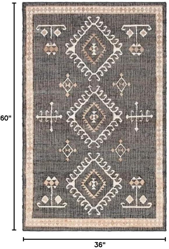 image:imageSAFAVIEH Area Rug 8x10 Kilim Collection Large Grey amp Black Handmade Flat Weave Jute Ideal for Living Room Bedroom Office Dining Space KLM762FBlackIvory