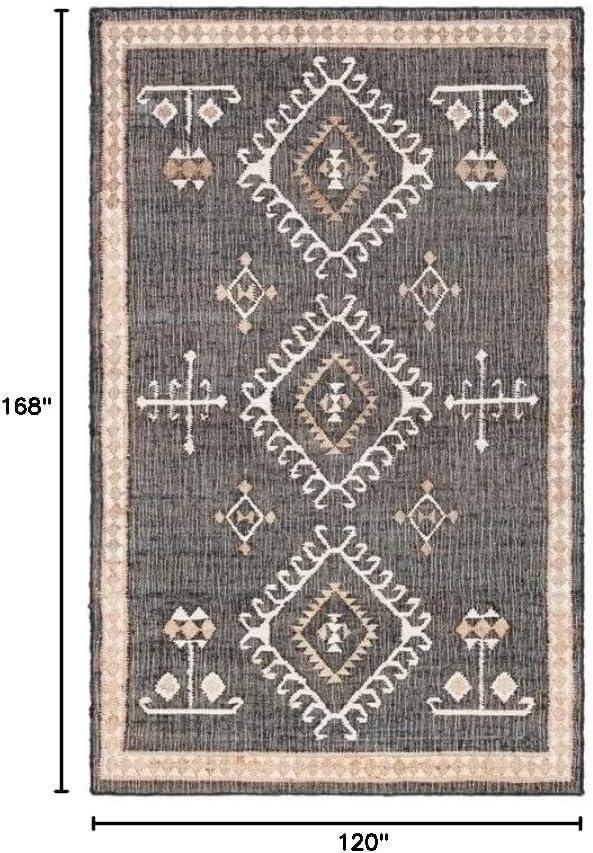 image:imageSAFAVIEH Area Rug 8x10 Kilim Collection Large Grey amp Black Handmade Flat Weave Jute Ideal for Living Room Bedroom Office Dining Space KLM762FBlackIvory