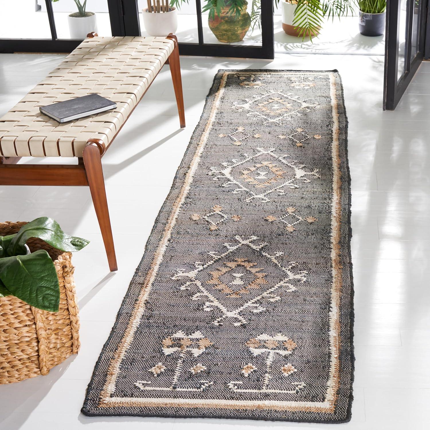 image:imageSAFAVIEH Area Rug 8x10 Kilim Collection Large Grey amp Black Handmade Flat Weave Jute Ideal for Living Room Bedroom Office Dining Space KLM762FBlackIvory
