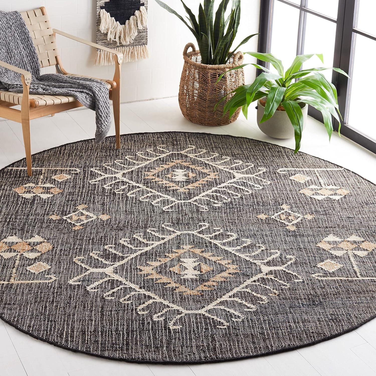 image:imageSAFAVIEH Area Rug 8x10 Kilim Collection Large Grey amp Black Handmade Flat Weave Jute Ideal for Living Room Bedroom Office Dining Space KLM762FBlackIvory