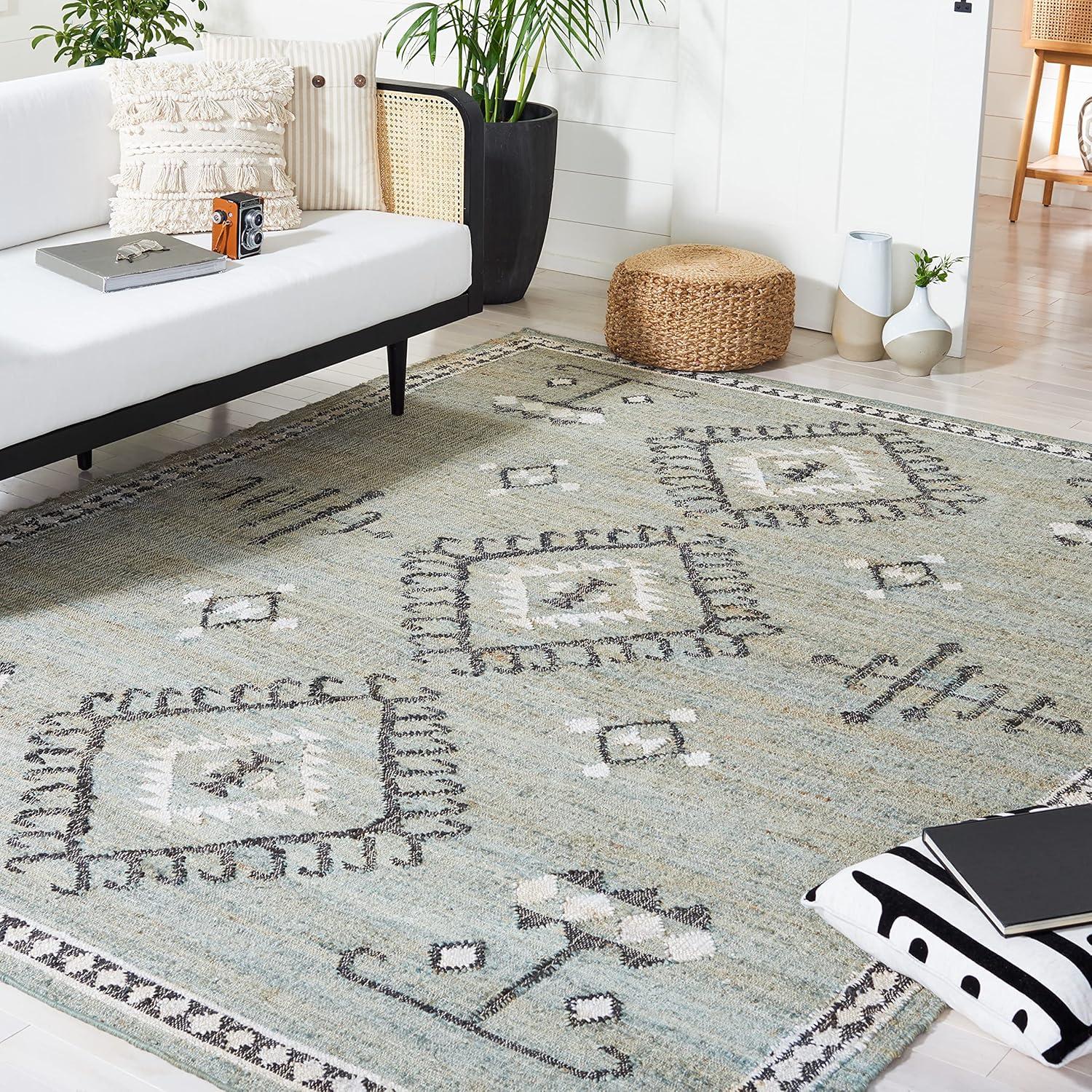 image:imageSAFAVIEH Area Rug 8x10 Kilim Collection Large Grey amp Black Handmade Flat Weave Jute Ideal for Living Room Bedroom Office Dining Space KLM762FBlueBlack