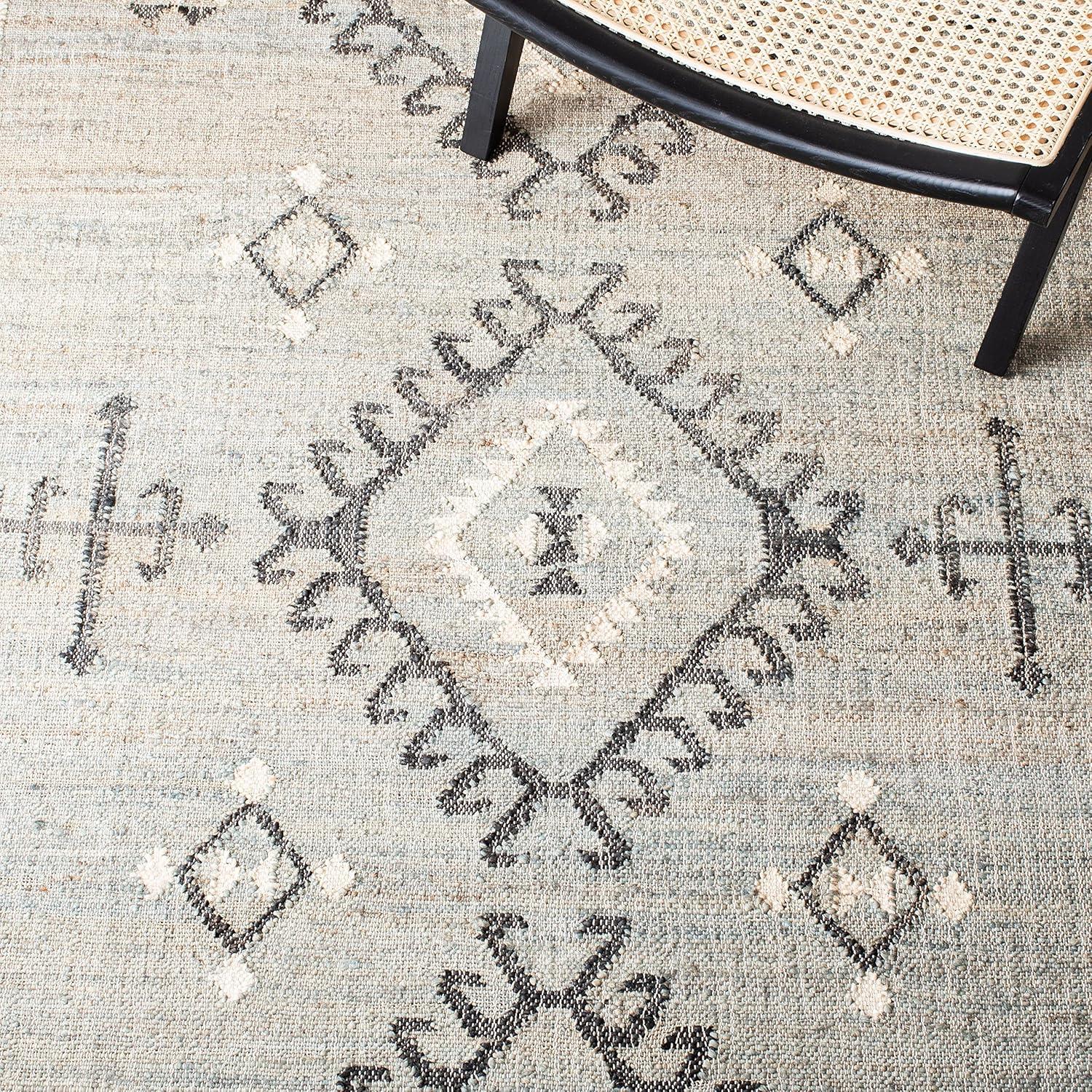 image:imageSAFAVIEH Area Rug 8x10 Kilim Collection Large Grey amp Black Handmade Flat Weave Jute Ideal for Living Room Bedroom Office Dining Space KLM762FBlueBlack