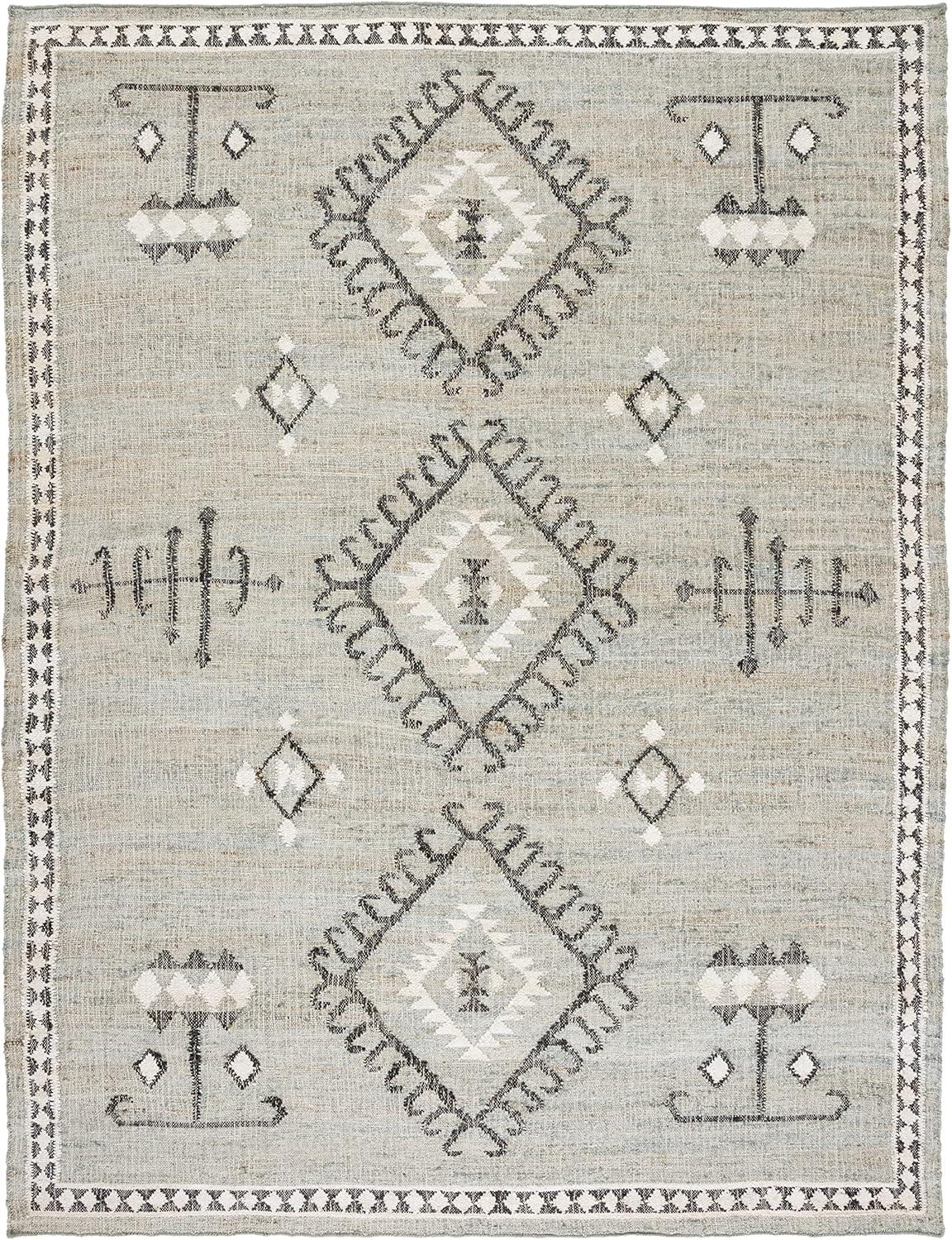image:imageSAFAVIEH Area Rug 8x10 Kilim Collection Large Grey amp Black Handmade Flat Weave Jute Ideal for Living Room Bedroom Office Dining Space KLM762FBlueBlack
