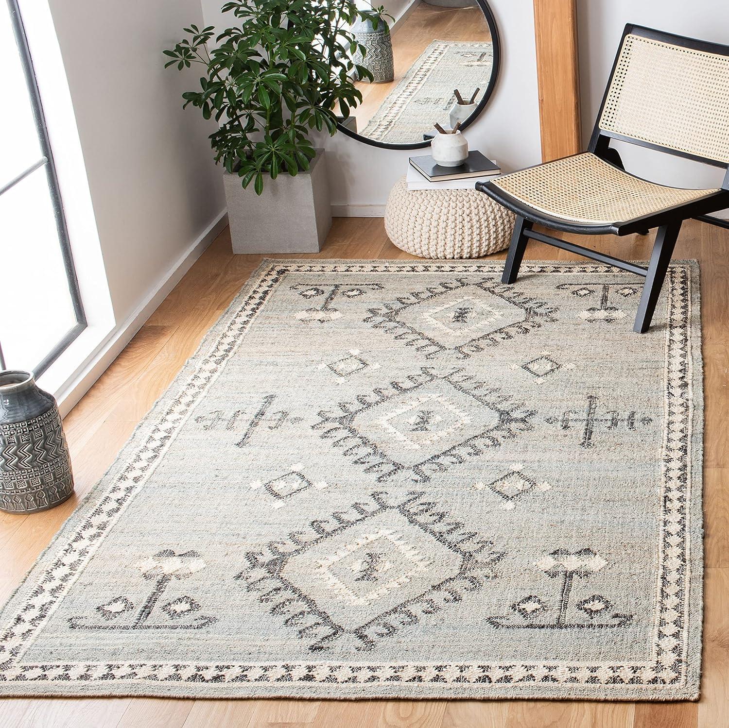 image:imageSAFAVIEH Area Rug 8x10 Kilim Collection Large Grey amp Black Handmade Flat Weave Jute Ideal for Living Room Bedroom Office Dining Space KLM762FBlueBlack