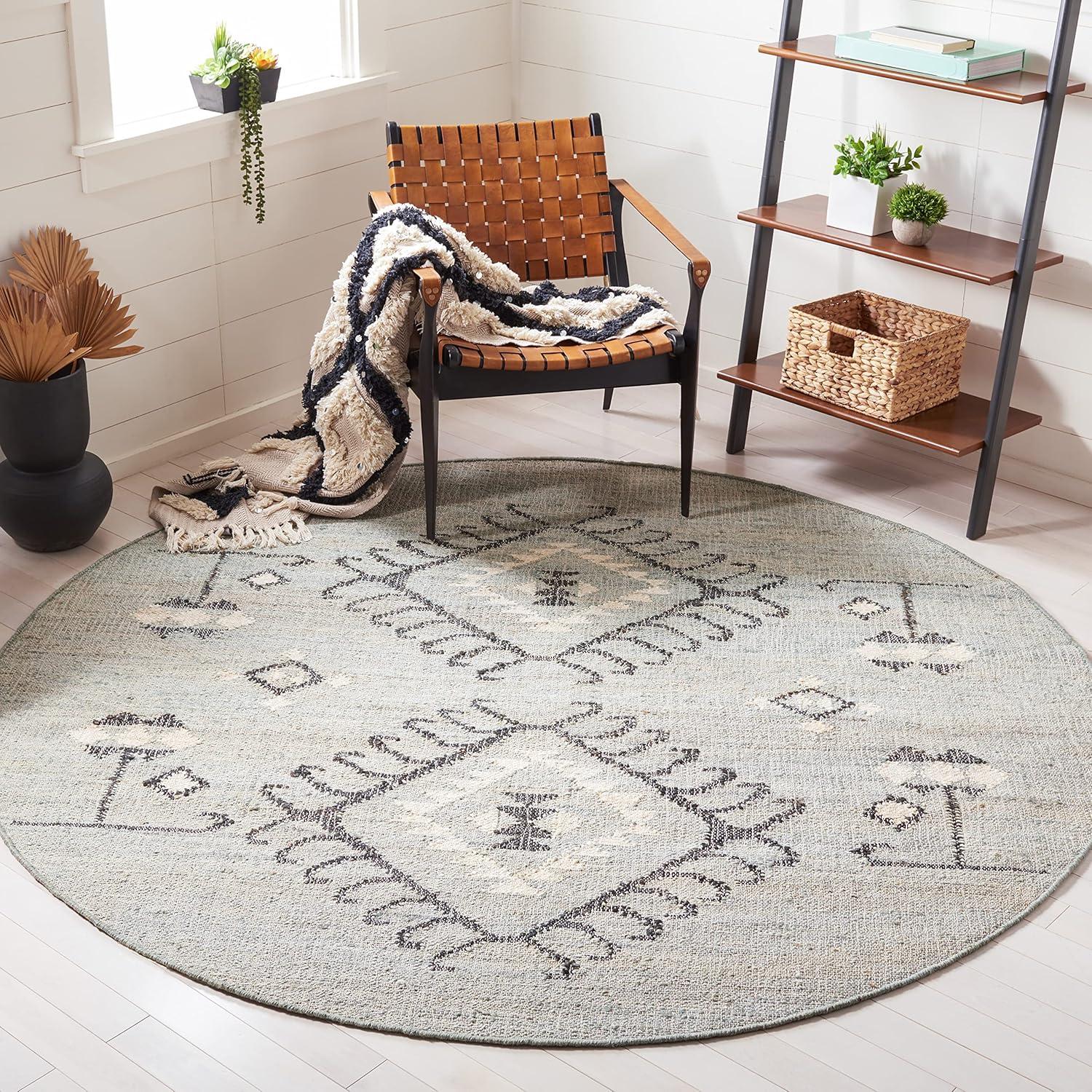 image:imageSAFAVIEH Area Rug 8x10 Kilim Collection Large Grey amp Black Handmade Flat Weave Jute Ideal for Living Room Bedroom Office Dining Space KLM762FBlueBlack