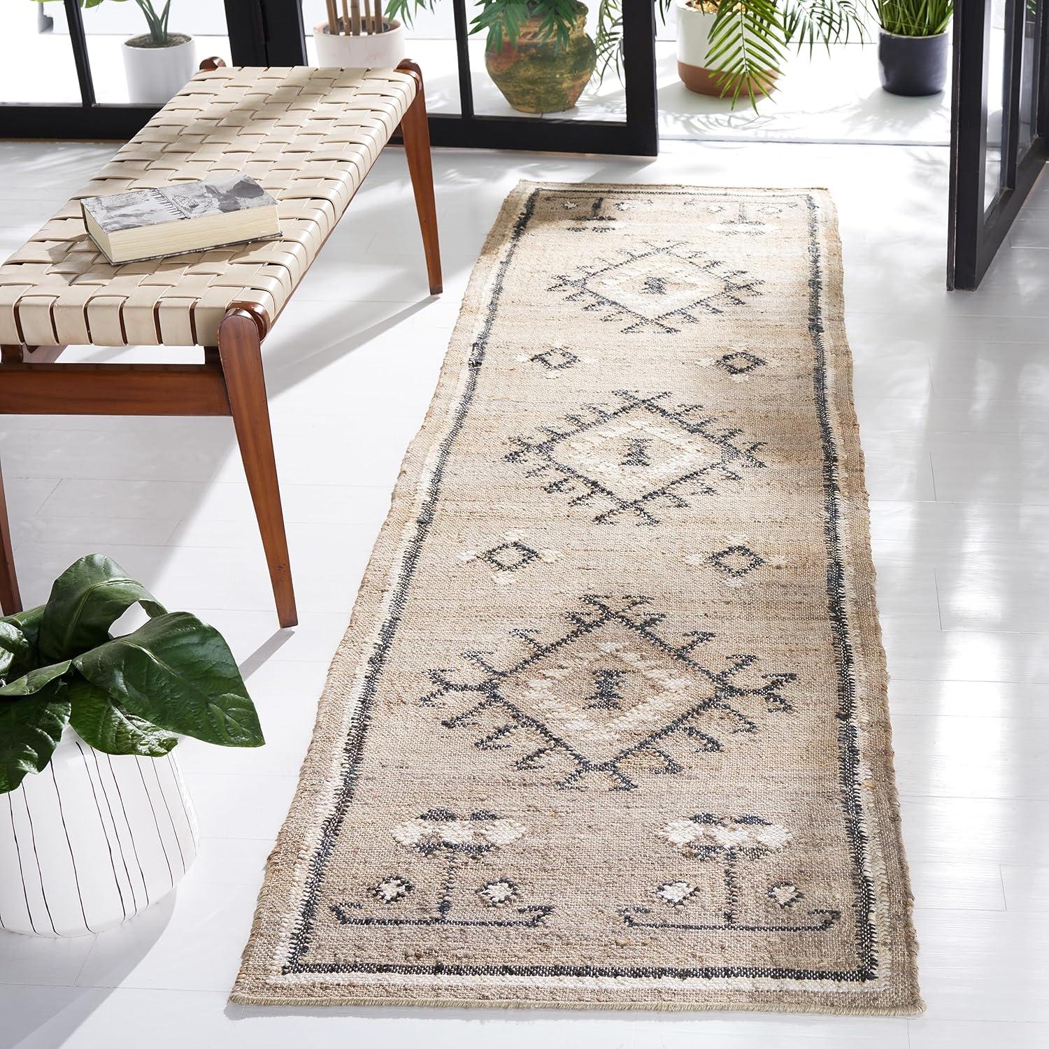image:imageSAFAVIEH Area Rug 8x10 Kilim Collection Large Grey amp Black Handmade Flat Weave Jute Ideal for Living Room Bedroom Office Dining Space KLM762FGreyBlack