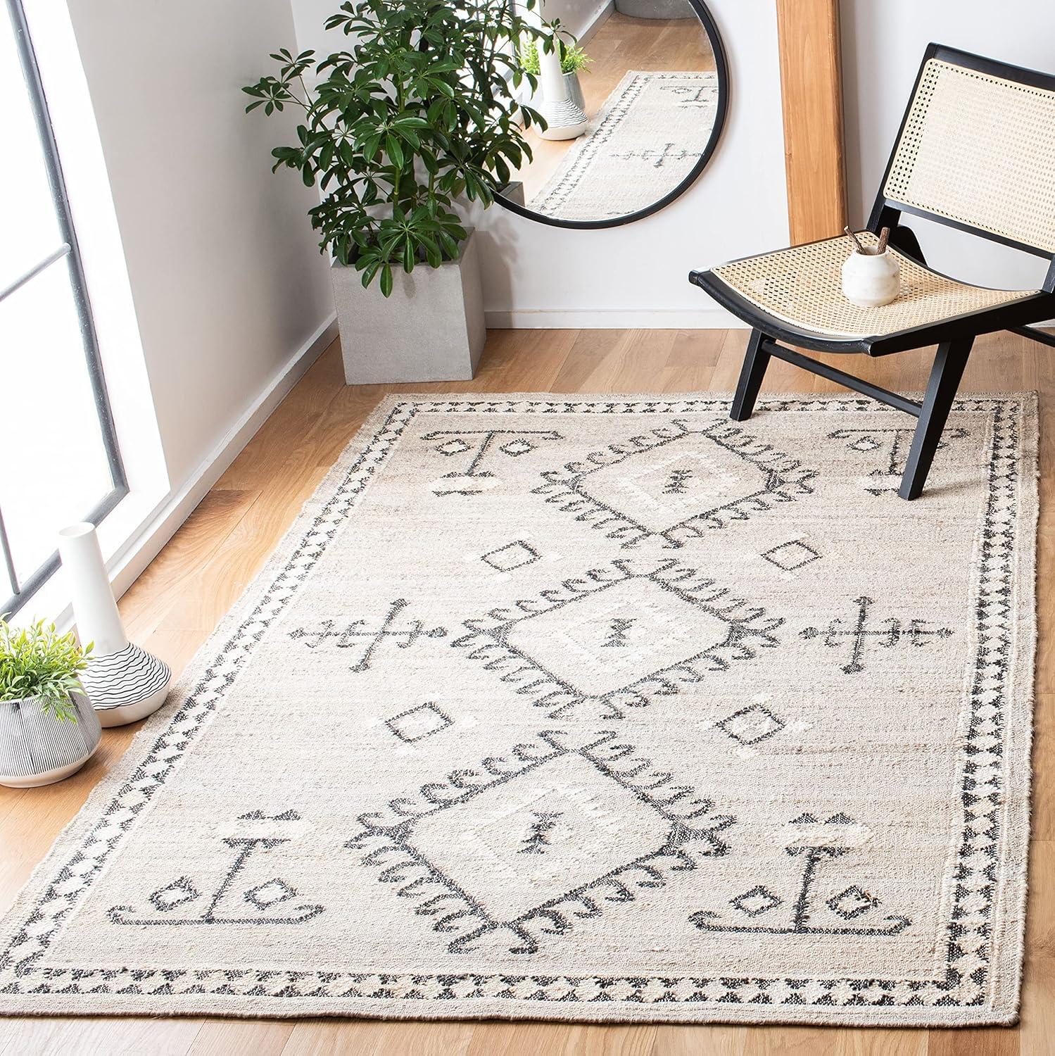 image:imageSAFAVIEH Area Rug 8x10 Kilim Collection Large Grey amp Black Handmade Flat Weave Jute Ideal for Living Room Bedroom Office Dining Space KLM762FGreyBlack