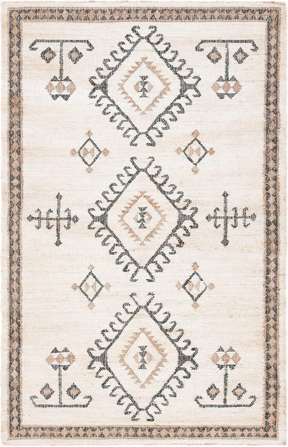 image:imageSAFAVIEH Area Rug 8x10 Kilim Collection Large Grey amp Black Handmade Flat Weave Jute Ideal for Living Room Bedroom Office Dining Space KLM762FIvoryBlack