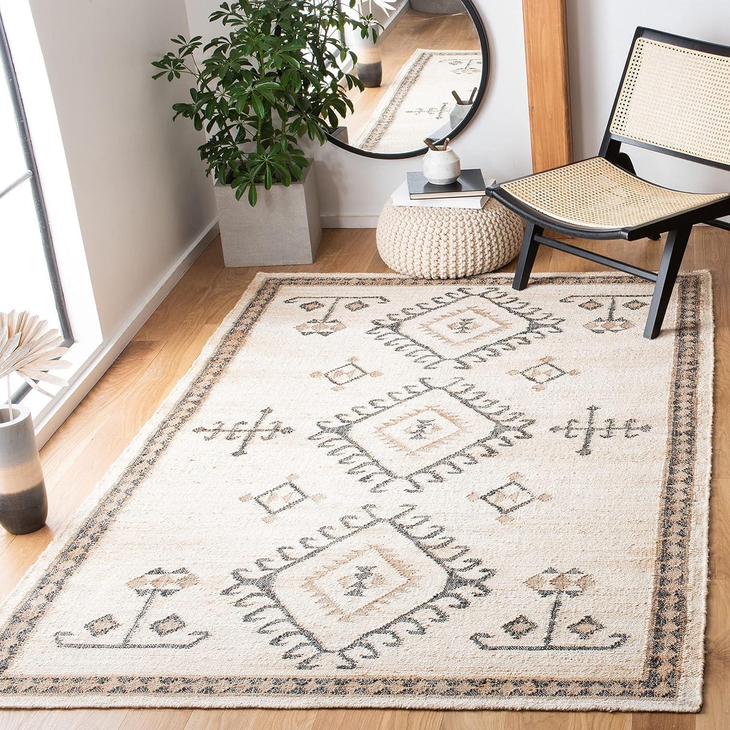 image:imageSAFAVIEH Area Rug 8x10 Kilim Collection Large Grey amp Black Handmade Flat Weave Jute Ideal for Living Room Bedroom Office Dining Space KLM762FIvoryBlack
