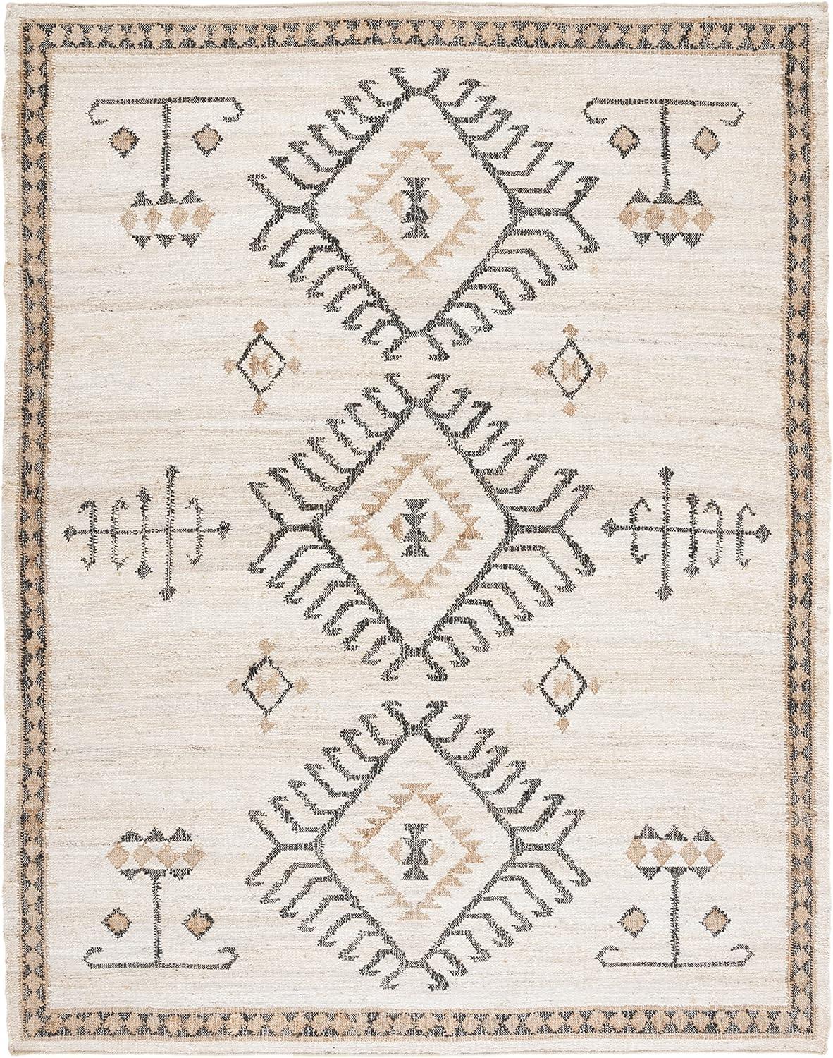 image:imageSAFAVIEH Area Rug 8x10 Kilim Collection Large Grey amp Black Handmade Flat Weave Jute Ideal for Living Room Bedroom Office Dining Space KLM762FIvoryBlack