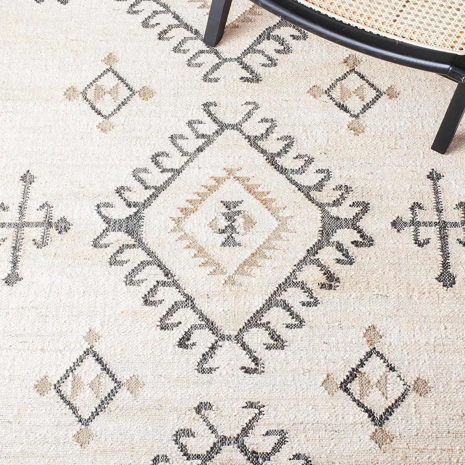 image:imageSAFAVIEH Area Rug 8x10 Kilim Collection Large Grey amp Black Handmade Flat Weave Jute Ideal for Living Room Bedroom Office Dining Space KLM762FIvoryBlack