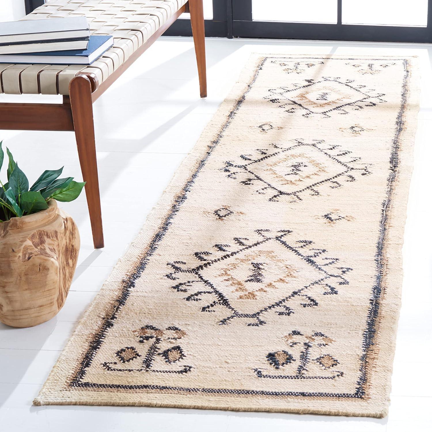 image:imageSAFAVIEH Area Rug 8x10 Kilim Collection Large Grey amp Black Handmade Flat Weave Jute Ideal for Living Room Bedroom Office Dining Space KLM762FIvoryBlack