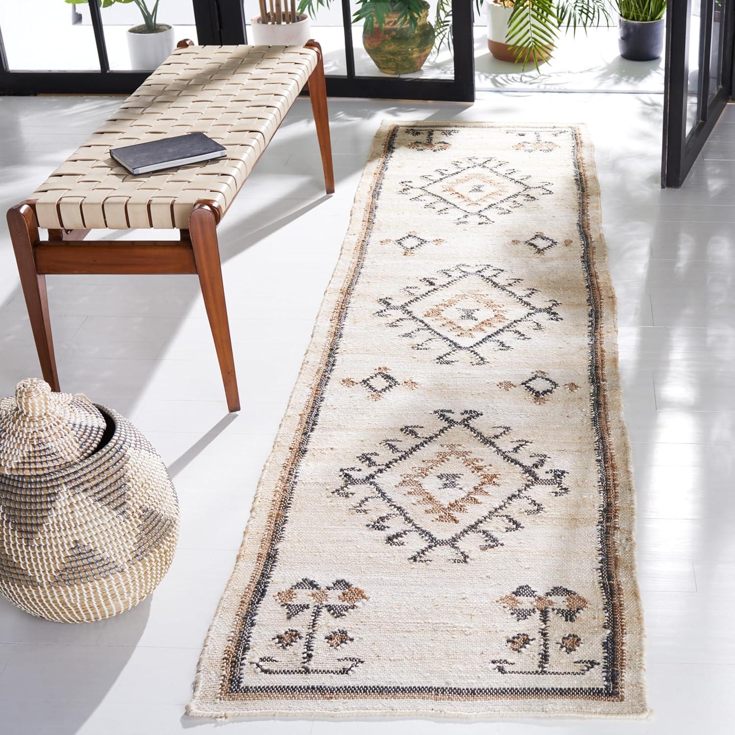 image:imageSAFAVIEH Area Rug 8x10 Kilim Collection Large Grey amp Black Handmade Flat Weave Jute Ideal for Living Room Bedroom Office Dining Space KLM762FIvoryBlack