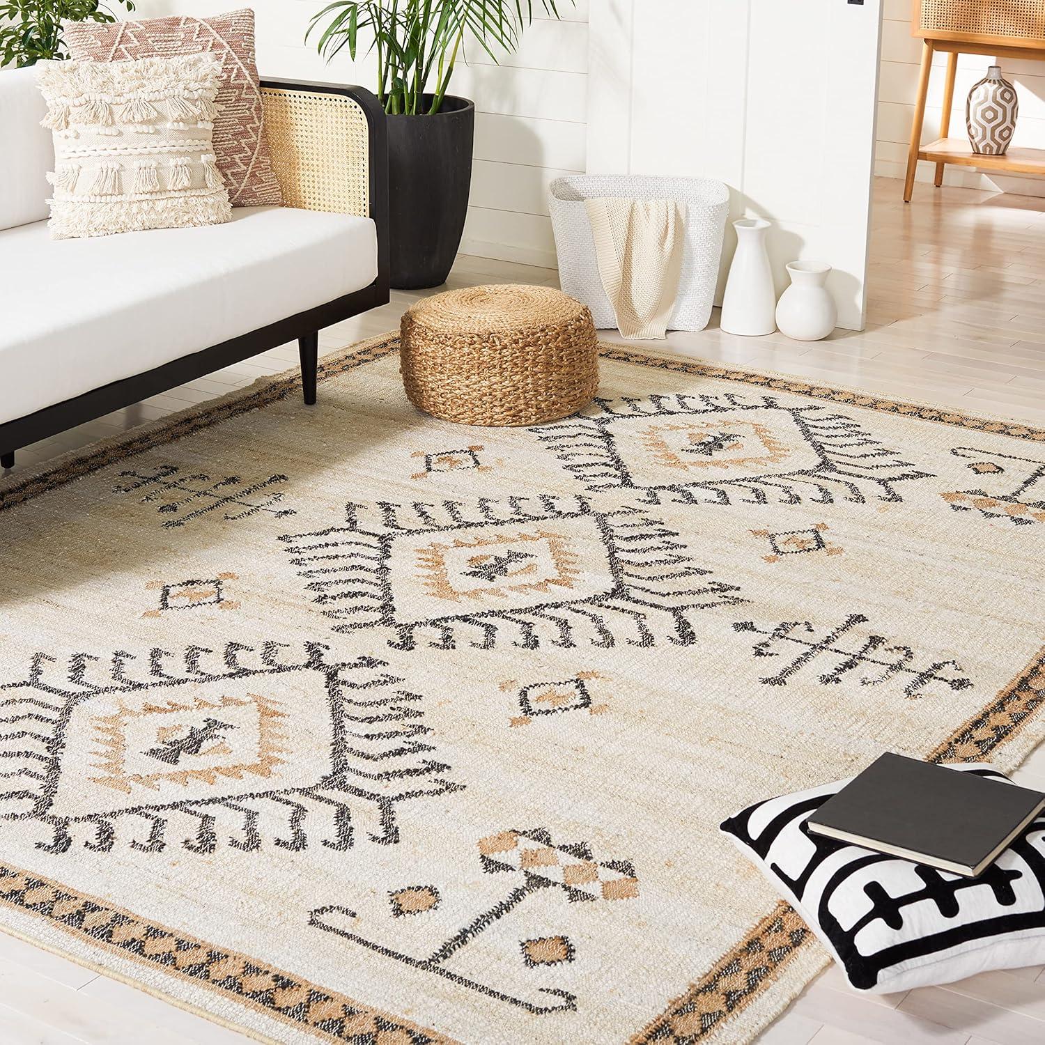 image:imageSAFAVIEH Area Rug 8x10 Kilim Collection Large Grey amp Black Handmade Flat Weave Jute Ideal for Living Room Bedroom Office Dining Space KLM762FIvoryBlack