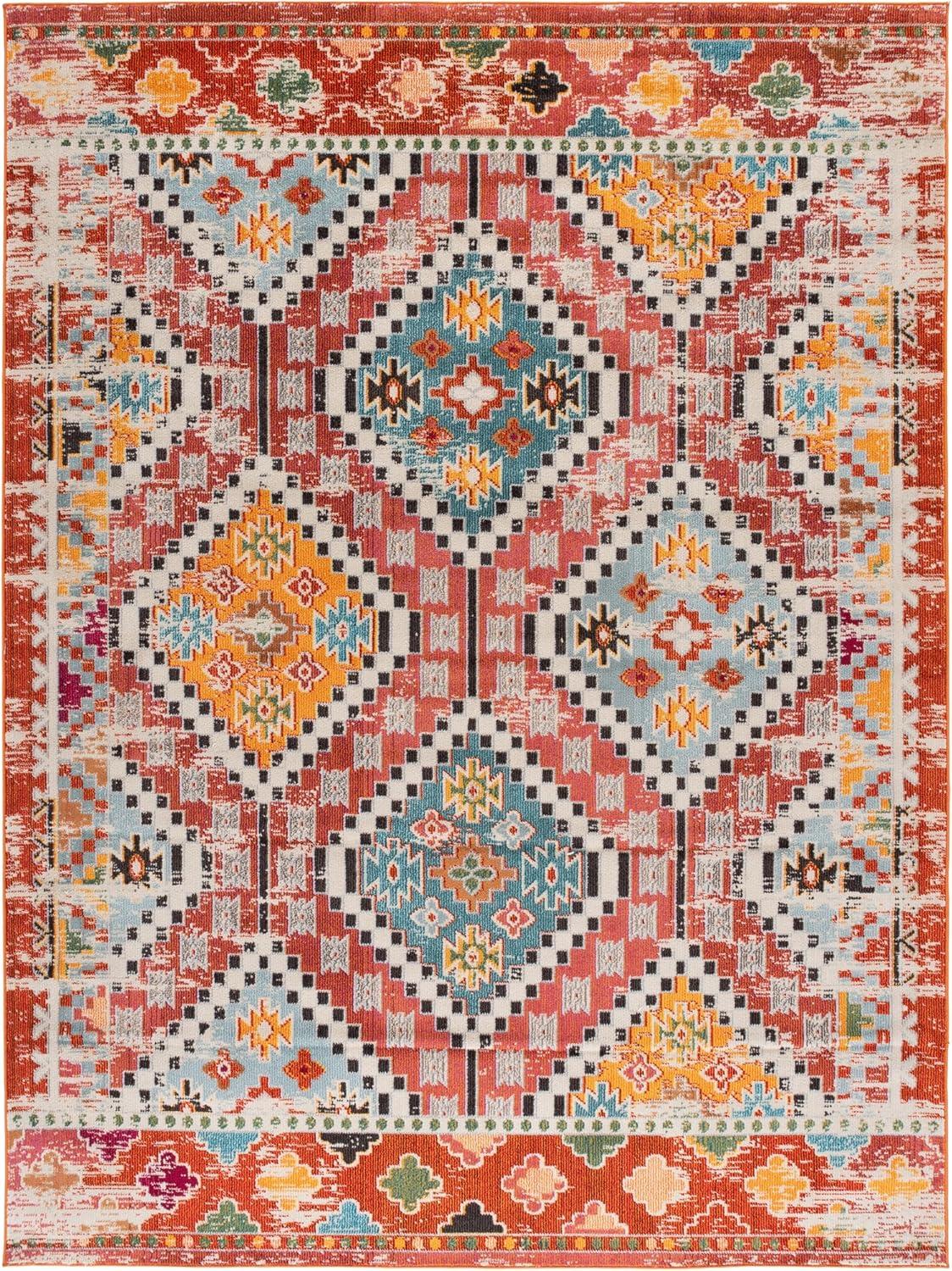 image:imageSAFAVIEH Area Rug 8x10 Madison Collection Large Black amp Yellow Boho Diamond Distressed Design NonShedding amp Easy Cleaning Ideal for Living Room Bedroom Office Dining Space MAD418ZRustPink