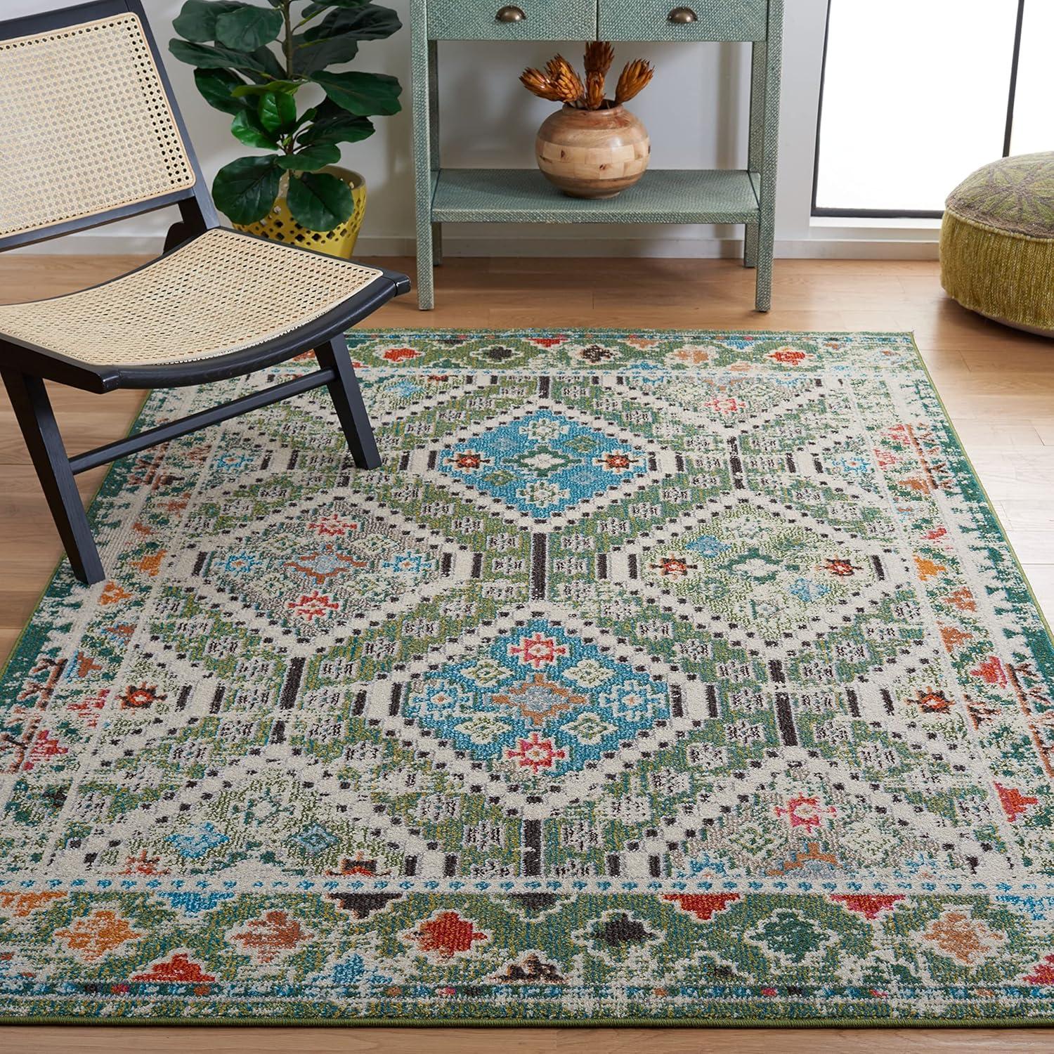 image:imageSAFAVIEH Area Rug 8x10 Madison Collection Large Black amp Yellow Boho Diamond Distressed Design NonShedding amp Easy Cleaning Ideal for Living Room Bedroom Office Dining Space MAD418ZGreenBeige
