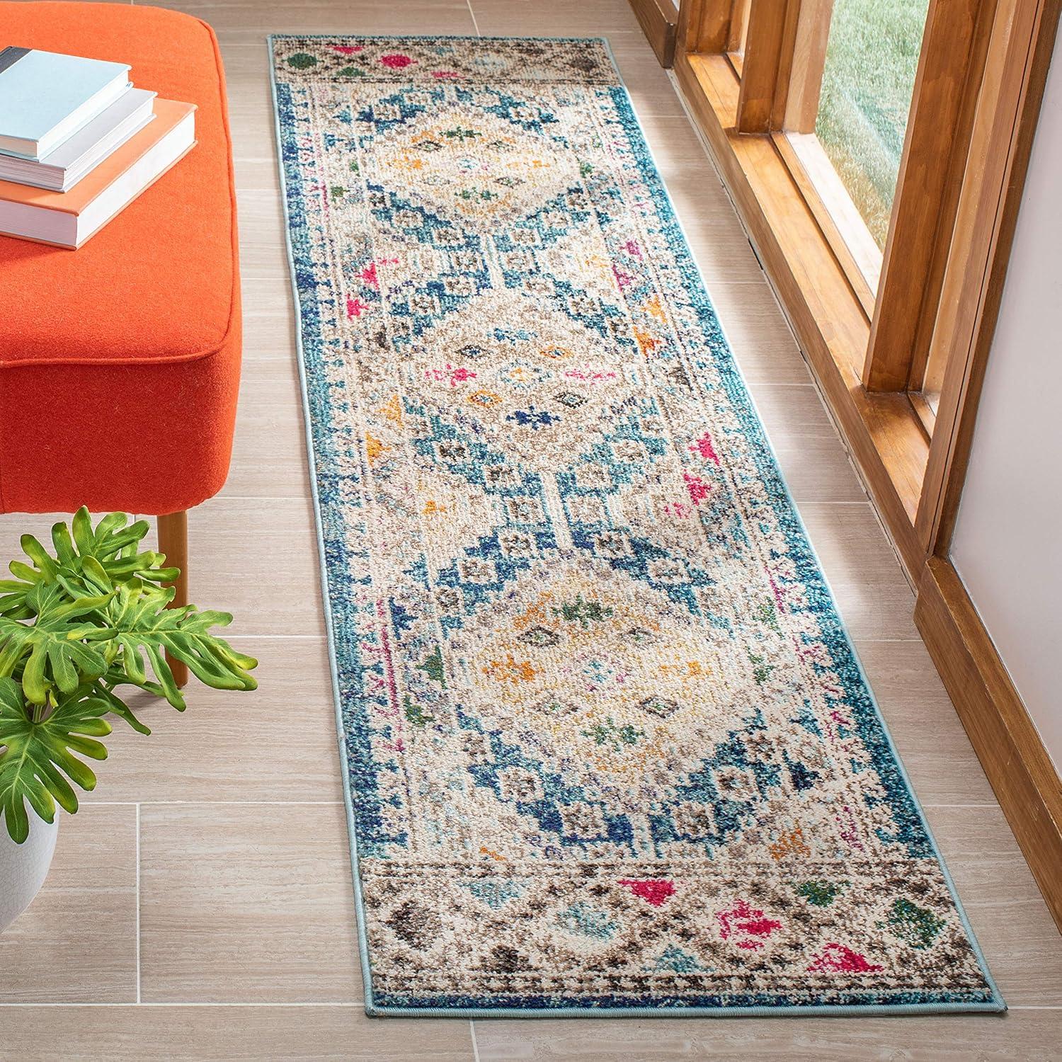 image:imageSAFAVIEH Area Rug 8x10 Madison Collection Large Black amp Yellow Boho Diamond Distressed Design NonShedding amp Easy Cleaning Ideal for Living Room Bedroom Office Dining Space MAD418ZDark BlueYellow