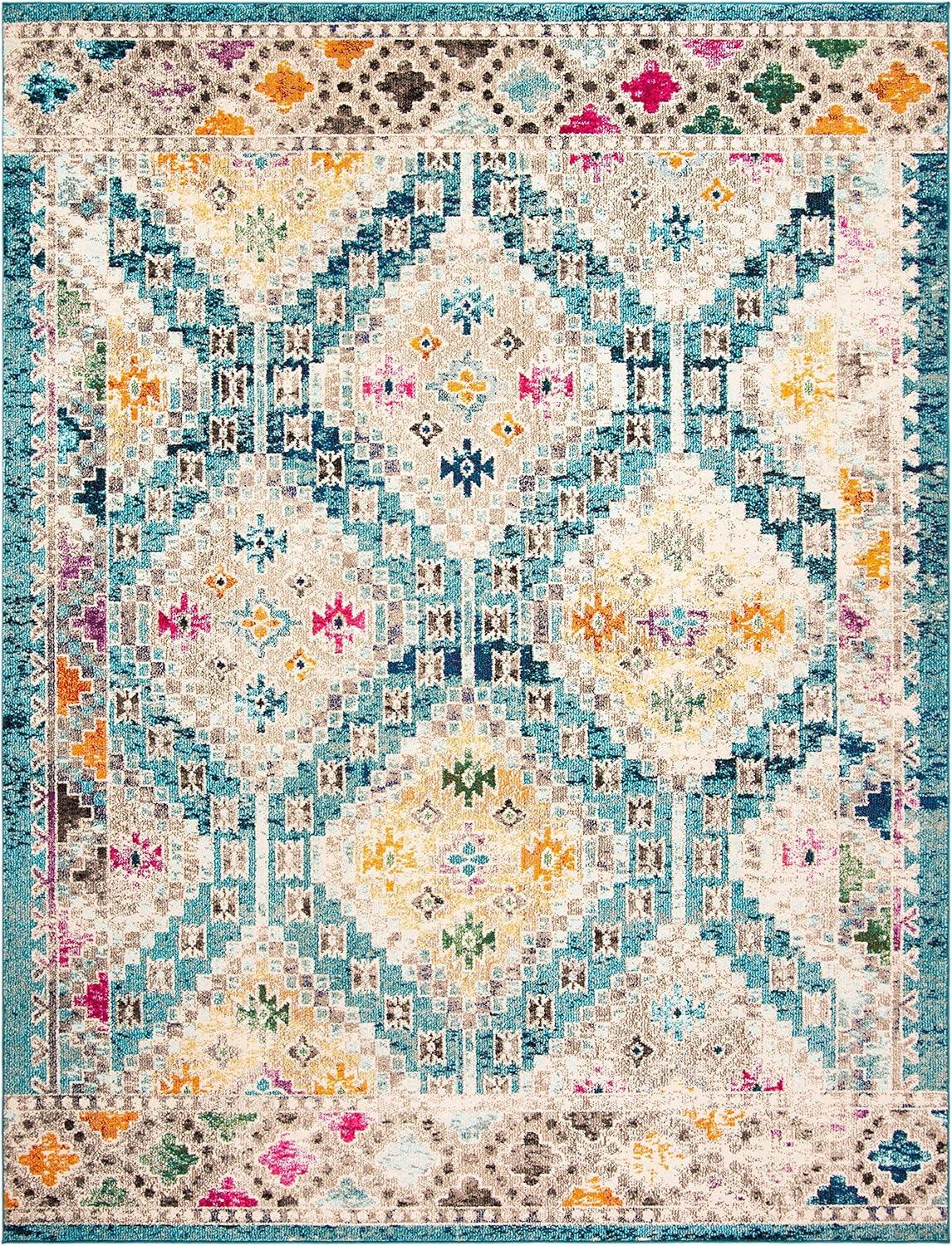 image:imageSAFAVIEH Area Rug 8x10 Madison Collection Large Black amp Yellow Boho Diamond Distressed Design NonShedding amp Easy Cleaning Ideal for Living Room Bedroom Office Dining Space MAD418ZDark BlueYellow