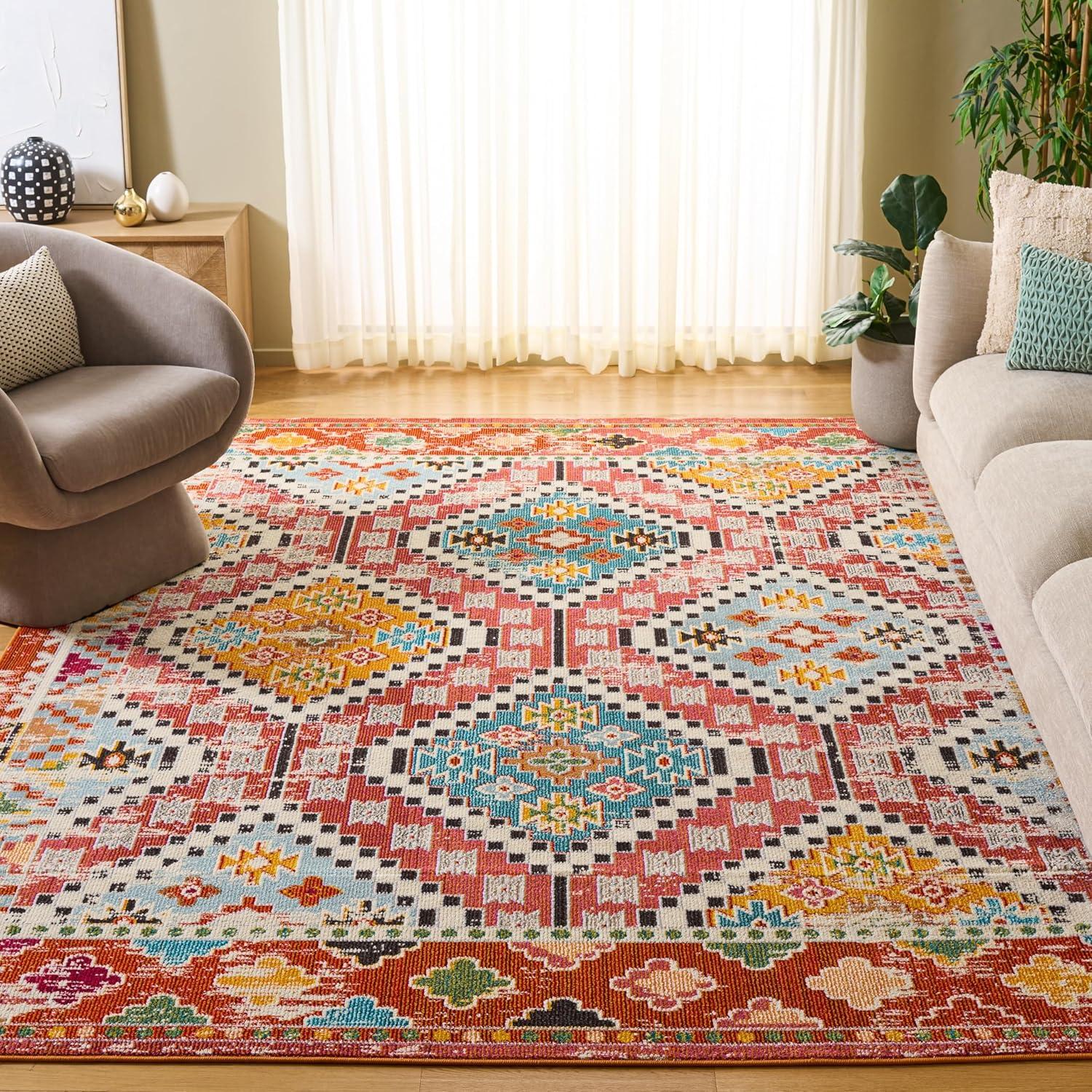 image:imageSAFAVIEH Area Rug 8x10 Madison Collection Large Black amp Yellow Boho Diamond Distressed Design NonShedding amp Easy Cleaning Ideal for Living Room Bedroom Office Dining Space MAD418ZRustPink