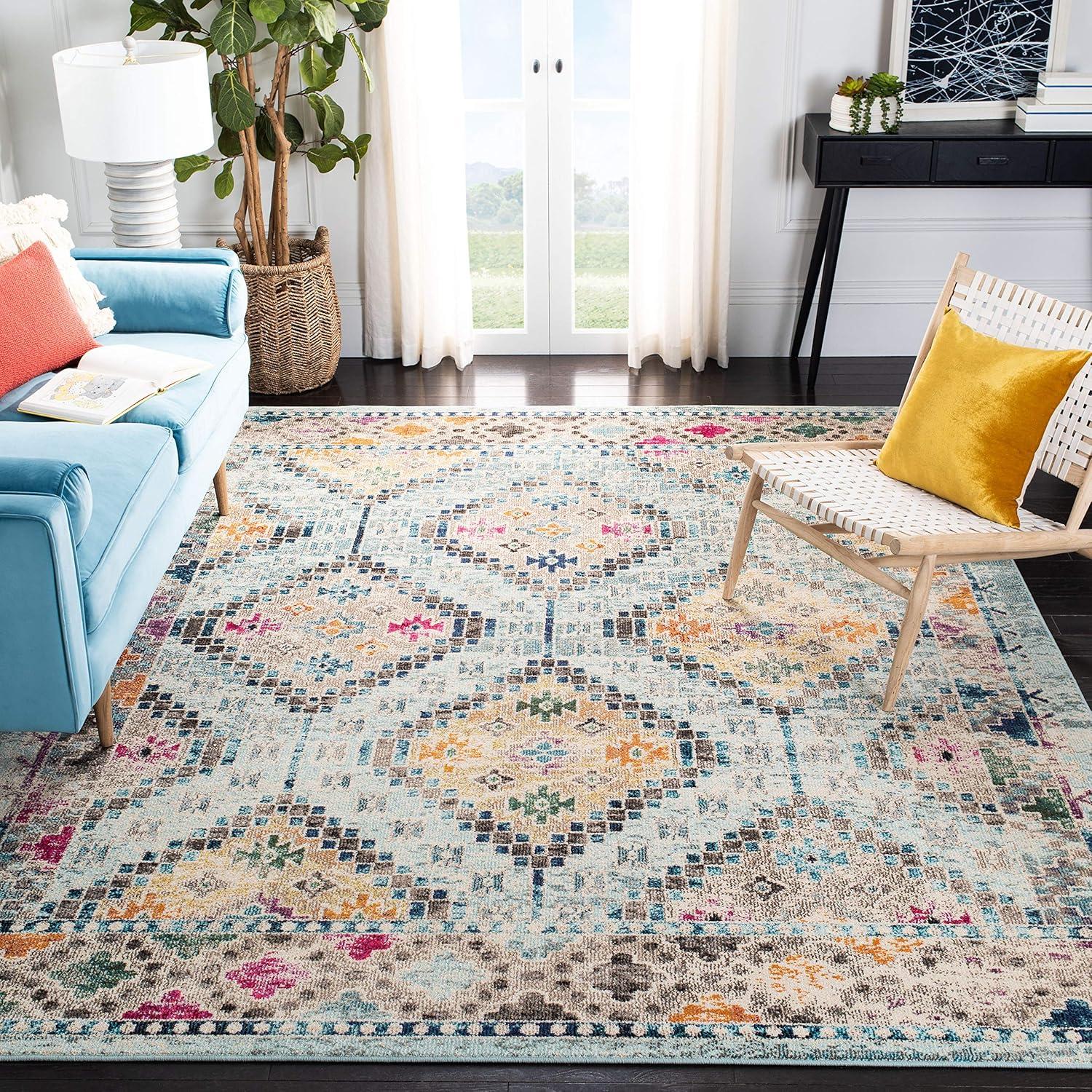 image:imageSAFAVIEH Area Rug 8x10 Madison Collection Large Black amp Yellow Boho Diamond Distressed Design NonShedding amp Easy Cleaning Ideal for Living Room Bedroom Office Dining Space MAD418ZBlueYellow
