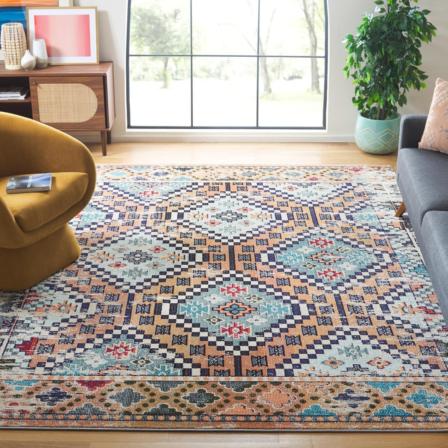 image:imageSAFAVIEH Area Rug 8x10 Madison Collection Large Black amp Yellow Boho Diamond Distressed Design NonShedding amp Easy Cleaning Ideal for Living Room Bedroom Office Dining Space MAD418ZOrangeBeige