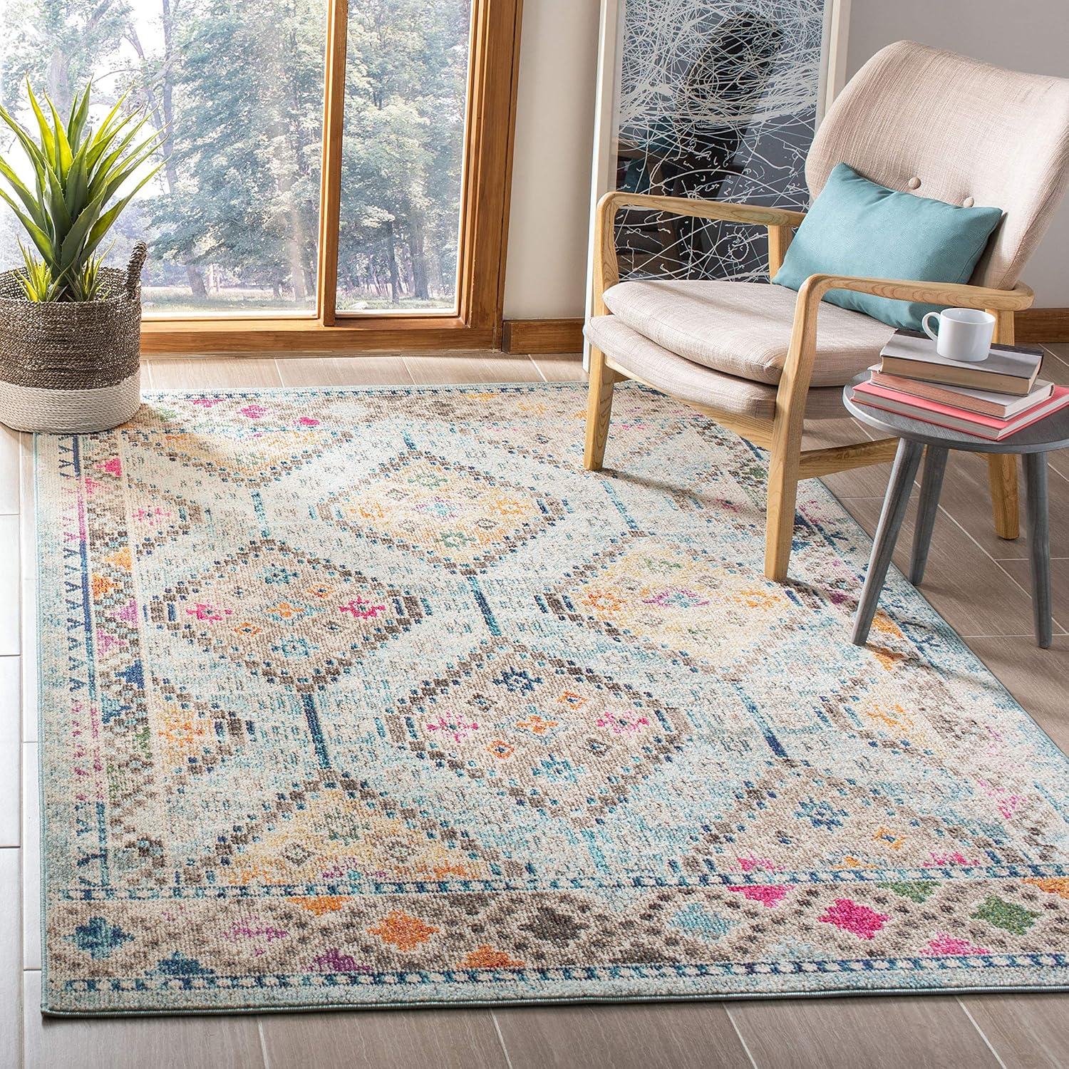 image:imageSAFAVIEH Area Rug 8x10 Madison Collection Large Black amp Yellow Boho Diamond Distressed Design NonShedding amp Easy Cleaning Ideal for Living Room Bedroom Office Dining Space MAD418ZBlueYellow