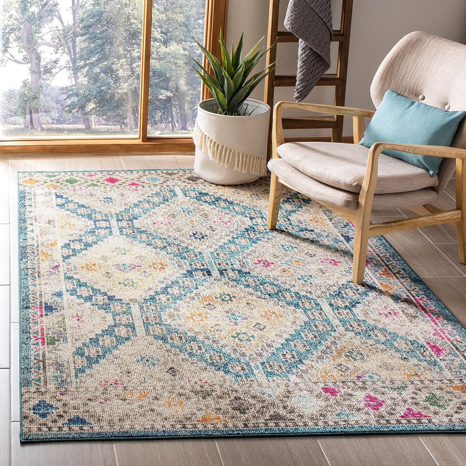 image:imageSAFAVIEH Area Rug 8x10 Madison Collection Large Black amp Yellow Boho Diamond Distressed Design NonShedding amp Easy Cleaning Ideal for Living Room Bedroom Office Dining Space MAD418ZDark BlueYellow