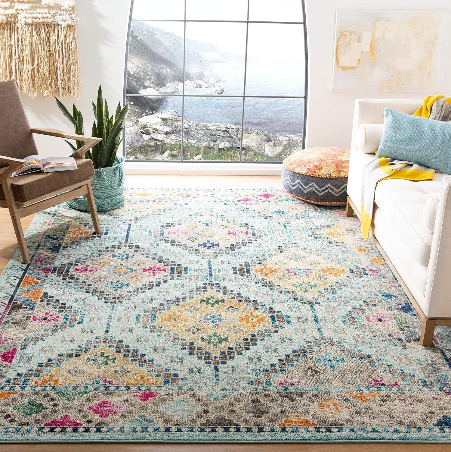 image:imageSAFAVIEH Area Rug 8x10 Madison Collection Large Black amp Yellow Boho Diamond Distressed Design NonShedding amp Easy Cleaning Ideal for Living Room Bedroom Office Dining Space MAD418ZBlueYellow