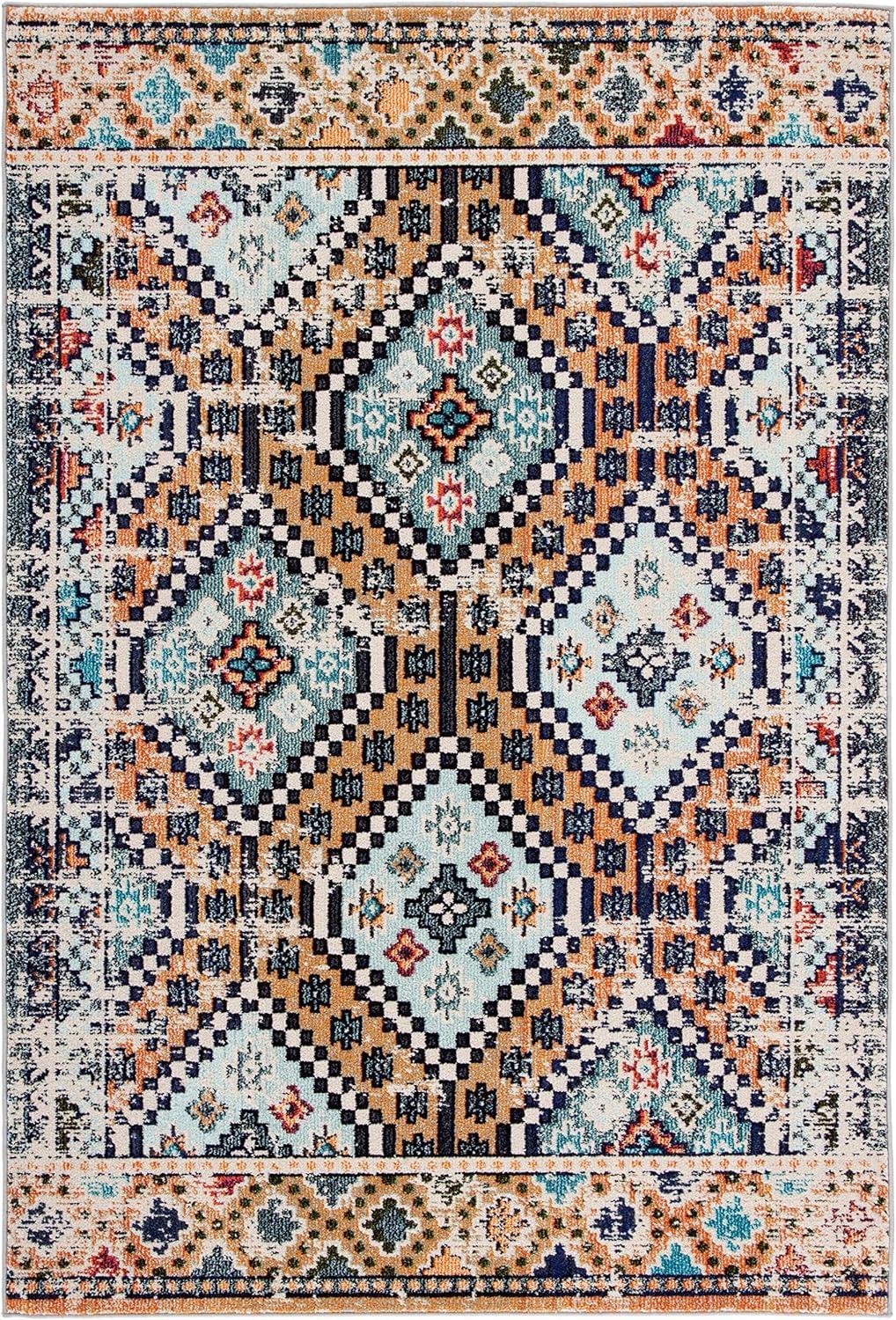 image:imageSAFAVIEH Area Rug 8x10 Madison Collection Large Black amp Yellow Boho Diamond Distressed Design NonShedding amp Easy Cleaning Ideal for Living Room Bedroom Office Dining Space MAD418ZOrangeBeige