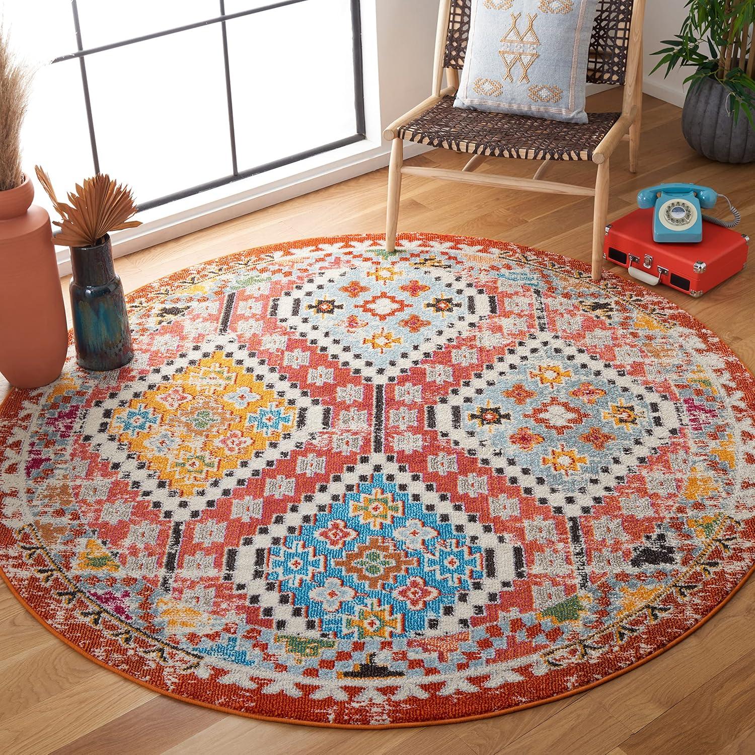 image:imageSAFAVIEH Area Rug 8x10 Madison Collection Large Black amp Yellow Boho Diamond Distressed Design NonShedding amp Easy Cleaning Ideal for Living Room Bedroom Office Dining Space MAD418ZRustPink