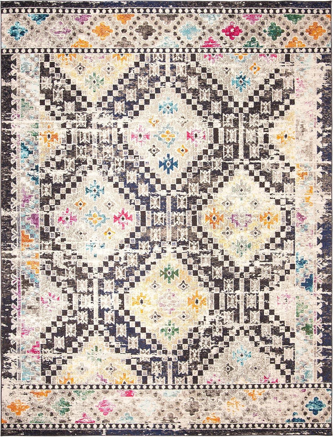 image:imageSAFAVIEH Area Rug 8x10 Madison Collection Large Black amp Yellow Boho Diamond Distressed Design NonShedding amp Easy Cleaning Ideal for Living Room Bedroom Office Dining Space MAD418ZBlackYellow
