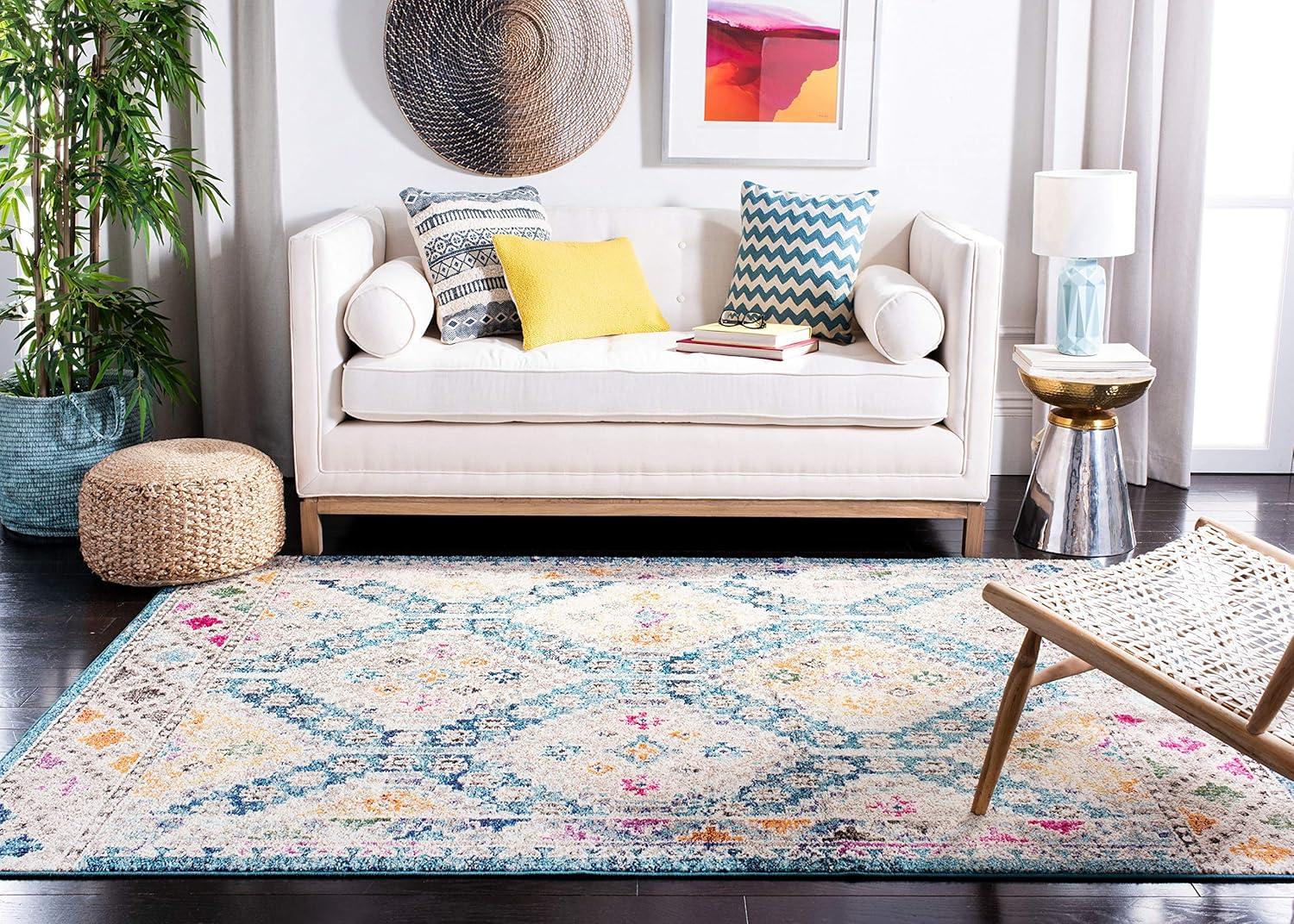 image:imageSAFAVIEH Area Rug 8x10 Madison Collection Large Black amp Yellow Boho Diamond Distressed Design NonShedding amp Easy Cleaning Ideal for Living Room Bedroom Office Dining Space MAD418ZDark BlueYellow
