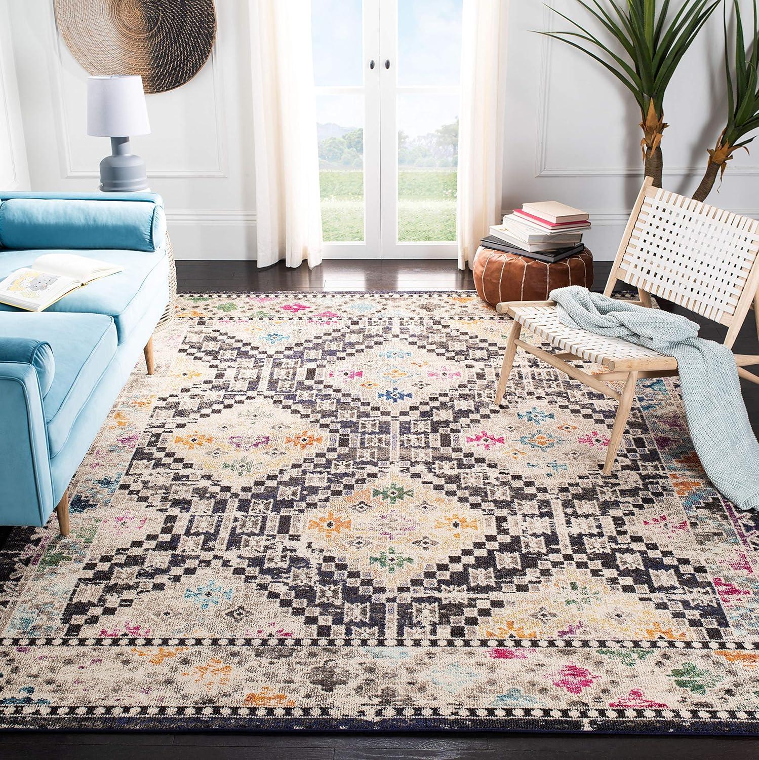 image:imageSAFAVIEH Area Rug 8x10 Madison Collection Large Black amp Yellow Boho Diamond Distressed Design NonShedding amp Easy Cleaning Ideal for Living Room Bedroom Office Dining Space MAD418ZBlackYellow