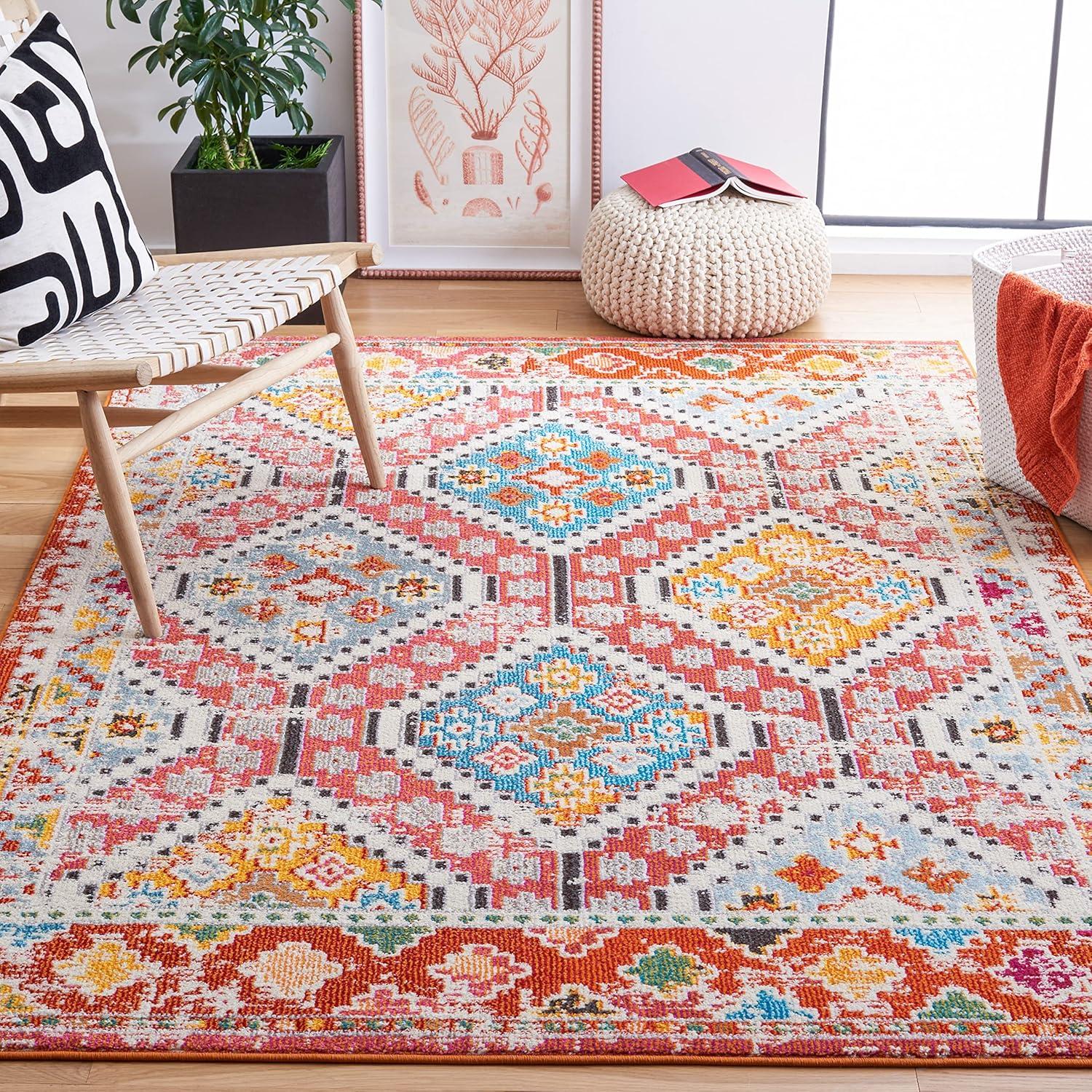 image:imageSAFAVIEH Area Rug 8x10 Madison Collection Large Black amp Yellow Boho Diamond Distressed Design NonShedding amp Easy Cleaning Ideal for Living Room Bedroom Office Dining Space MAD418ZRustPink