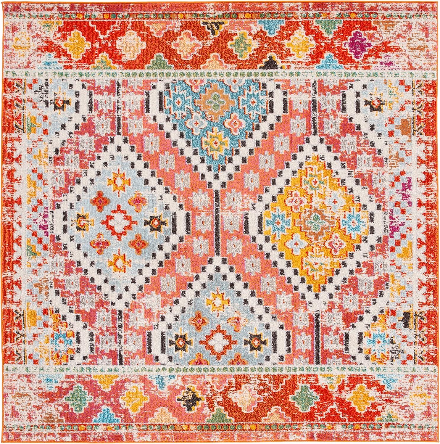 image:imageSAFAVIEH Area Rug 8x10 Madison Collection Large Black amp Yellow Boho Diamond Distressed Design NonShedding amp Easy Cleaning Ideal for Living Room Bedroom Office Dining Space MAD418ZRustPink