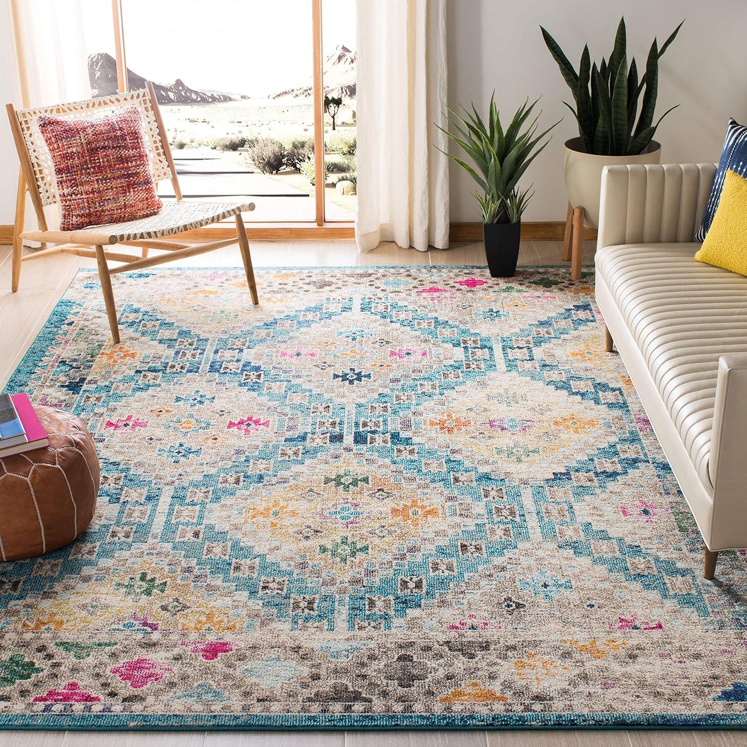 image:imageSAFAVIEH Area Rug 8x10 Madison Collection Large Black amp Yellow Boho Diamond Distressed Design NonShedding amp Easy Cleaning Ideal for Living Room Bedroom Office Dining Space MAD418ZDark BlueYellow