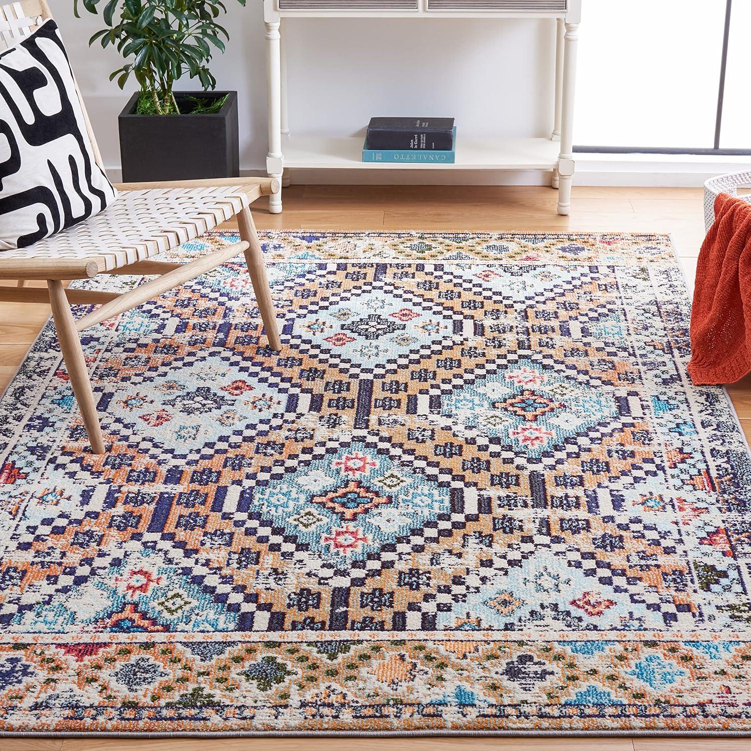 image:imageSAFAVIEH Area Rug 8x10 Madison Collection Large Black amp Yellow Boho Diamond Distressed Design NonShedding amp Easy Cleaning Ideal for Living Room Bedroom Office Dining Space MAD418ZOrangeBeige