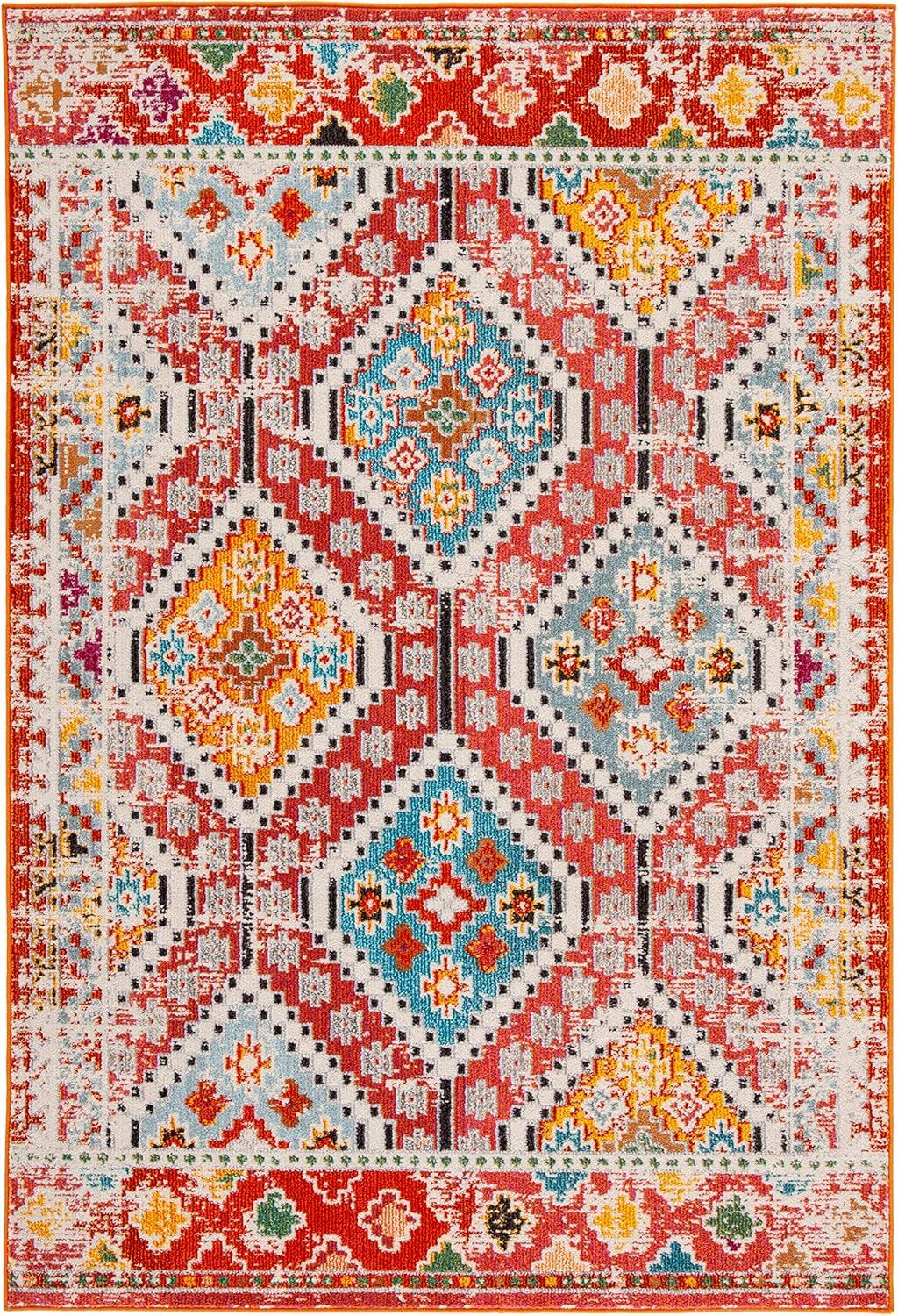 image:imageSAFAVIEH Area Rug 8x10 Madison Collection Large Black amp Yellow Boho Diamond Distressed Design NonShedding amp Easy Cleaning Ideal for Living Room Bedroom Office Dining Space MAD418ZRustPink