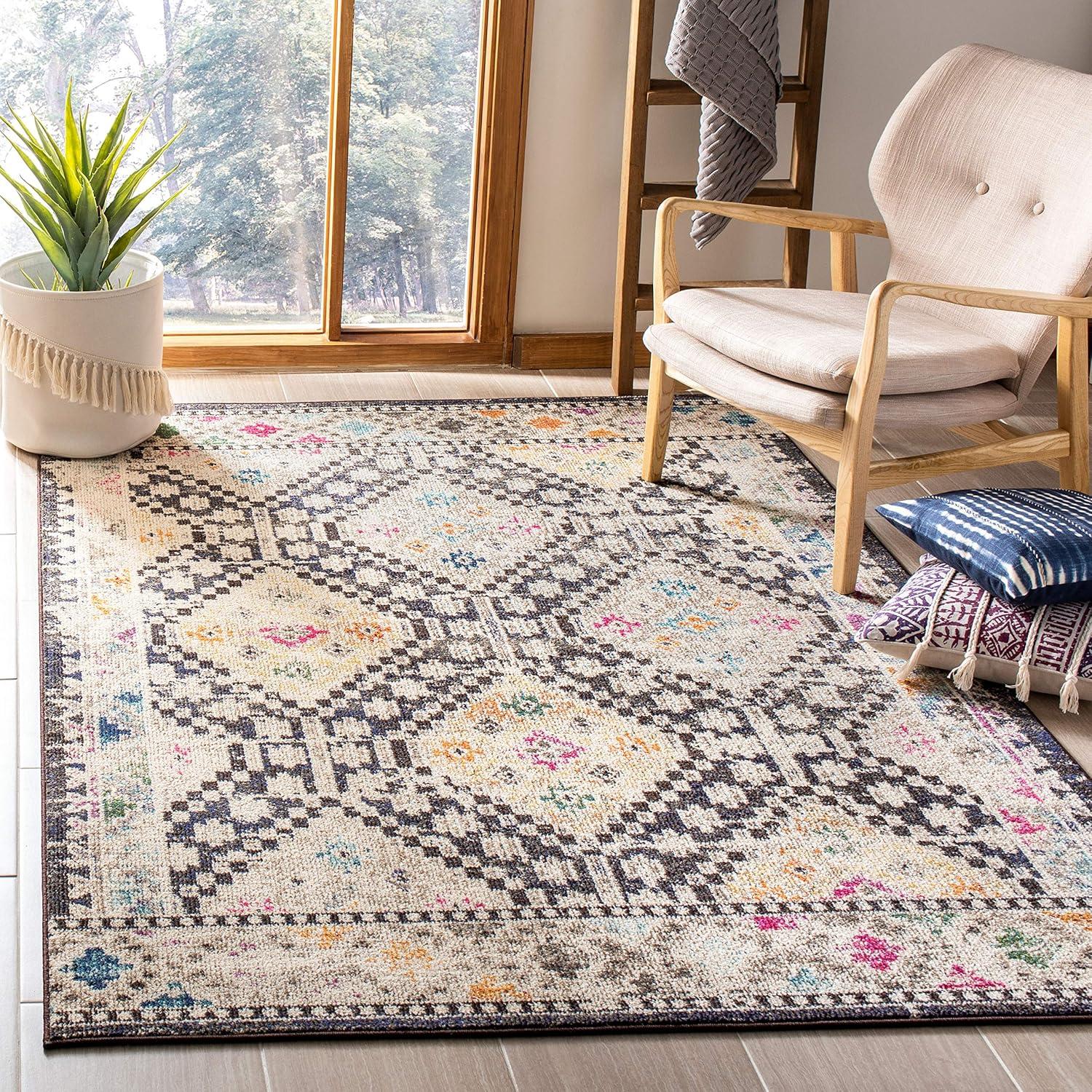 image:imageSAFAVIEH Area Rug 8x10 Madison Collection Large Black amp Yellow Boho Diamond Distressed Design NonShedding amp Easy Cleaning Ideal for Living Room Bedroom Office Dining Space MAD418ZBlackYellow